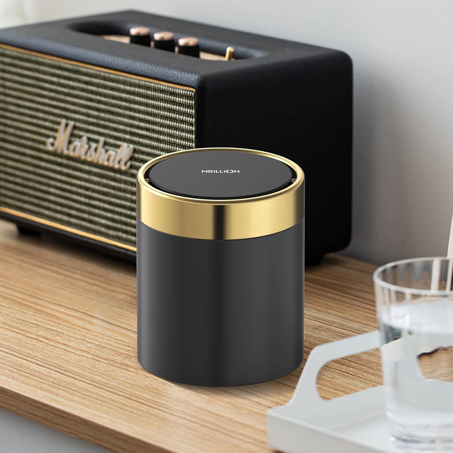 Mini Trash Can with Lid, Desktop Small Trash Can Recycling Bin Cute Metal Garbage Can for Tabletop