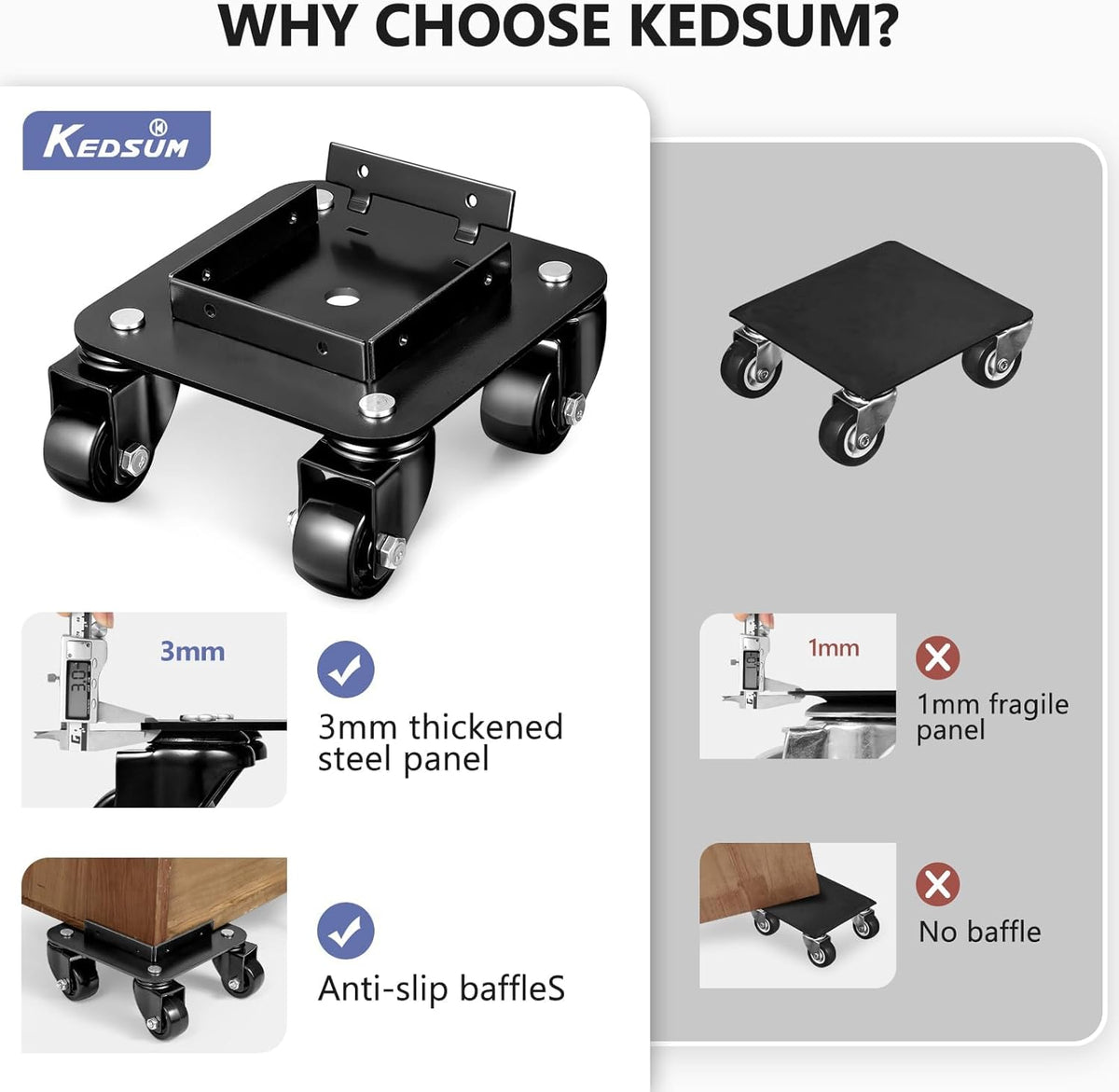 KEDSUM 1500LBS Furniture Movers with Wheels, Heavy Duty Furniture Dolly Set of 4, Dolly Kit