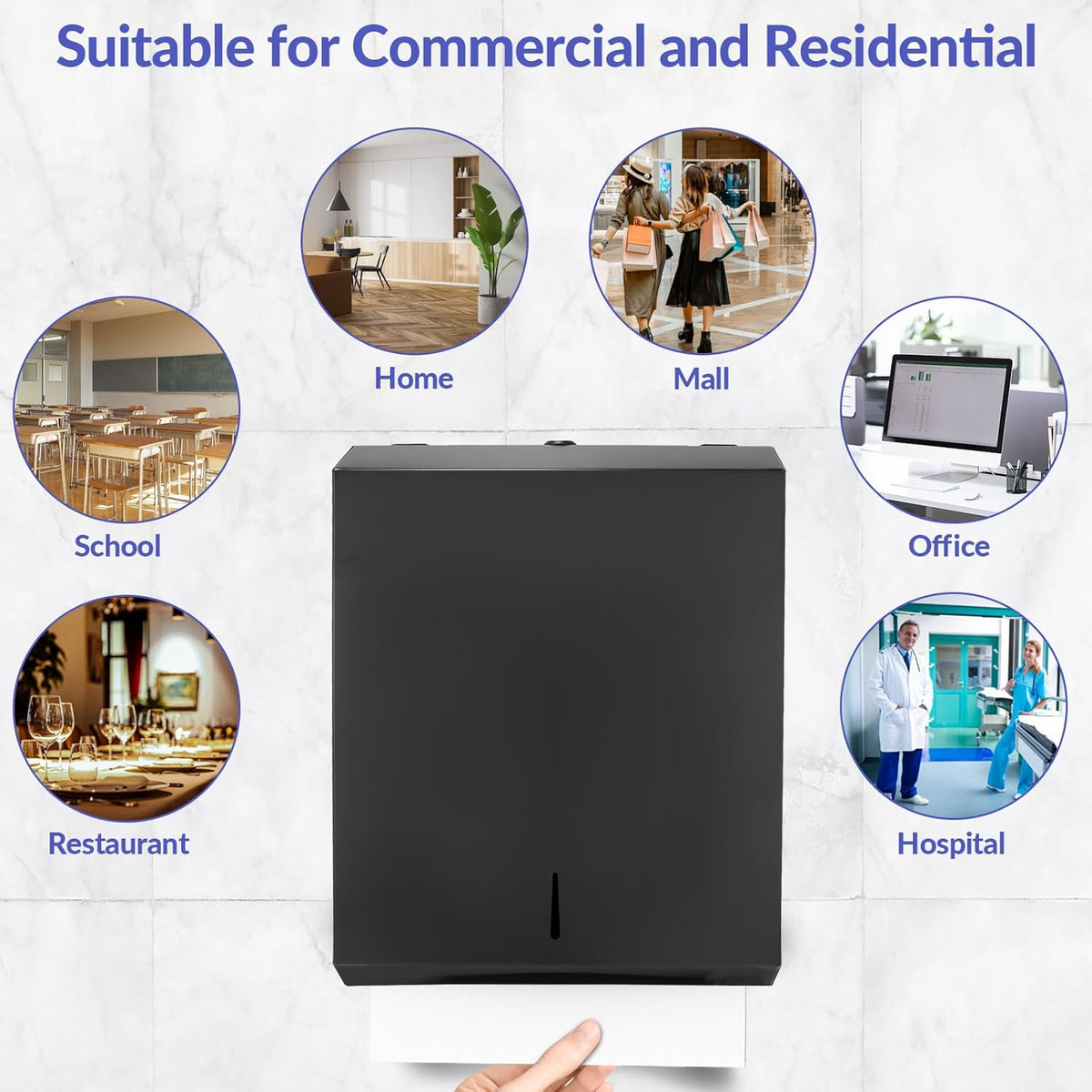 Paper Towel Dispenser Wall Mount, Matte Black Stainless Steel Commercial Paper Towel Holder with