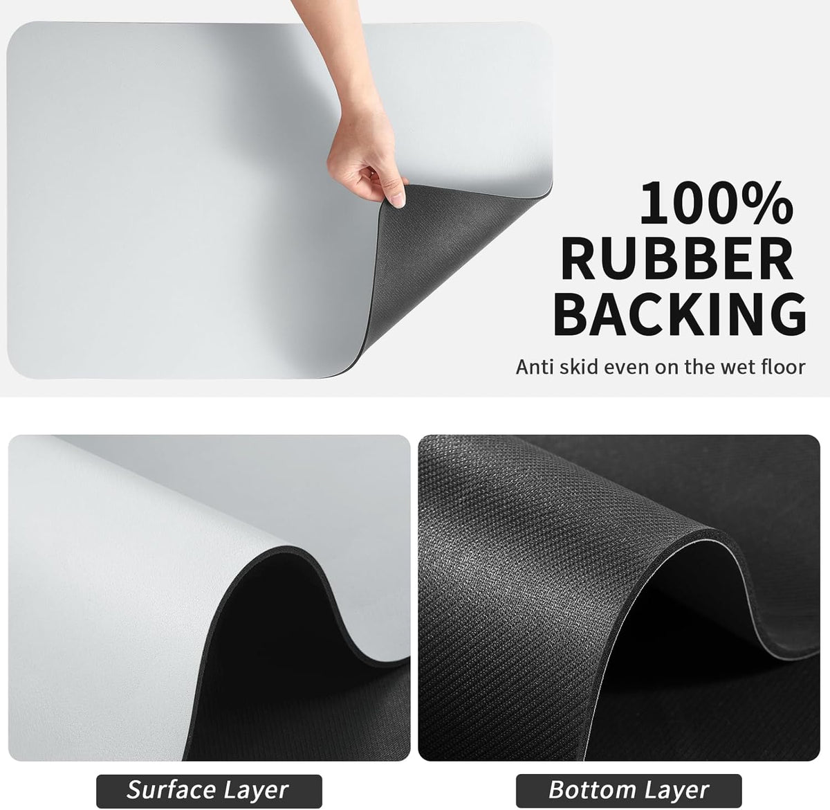 Dish Drying Mat for Kitchen Counter, Heat Resistant Drainer Mats with Non-slip Rubber Backed, Hide