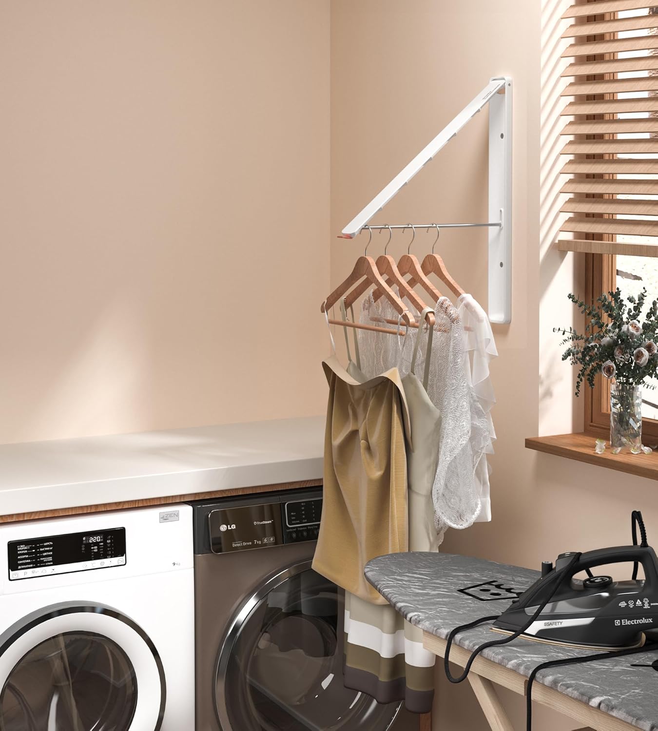 Dr.DJ Clothes Drying Rack, Wall-Mounted Retractable & Foldable Clothes Hanger for Laundry Room