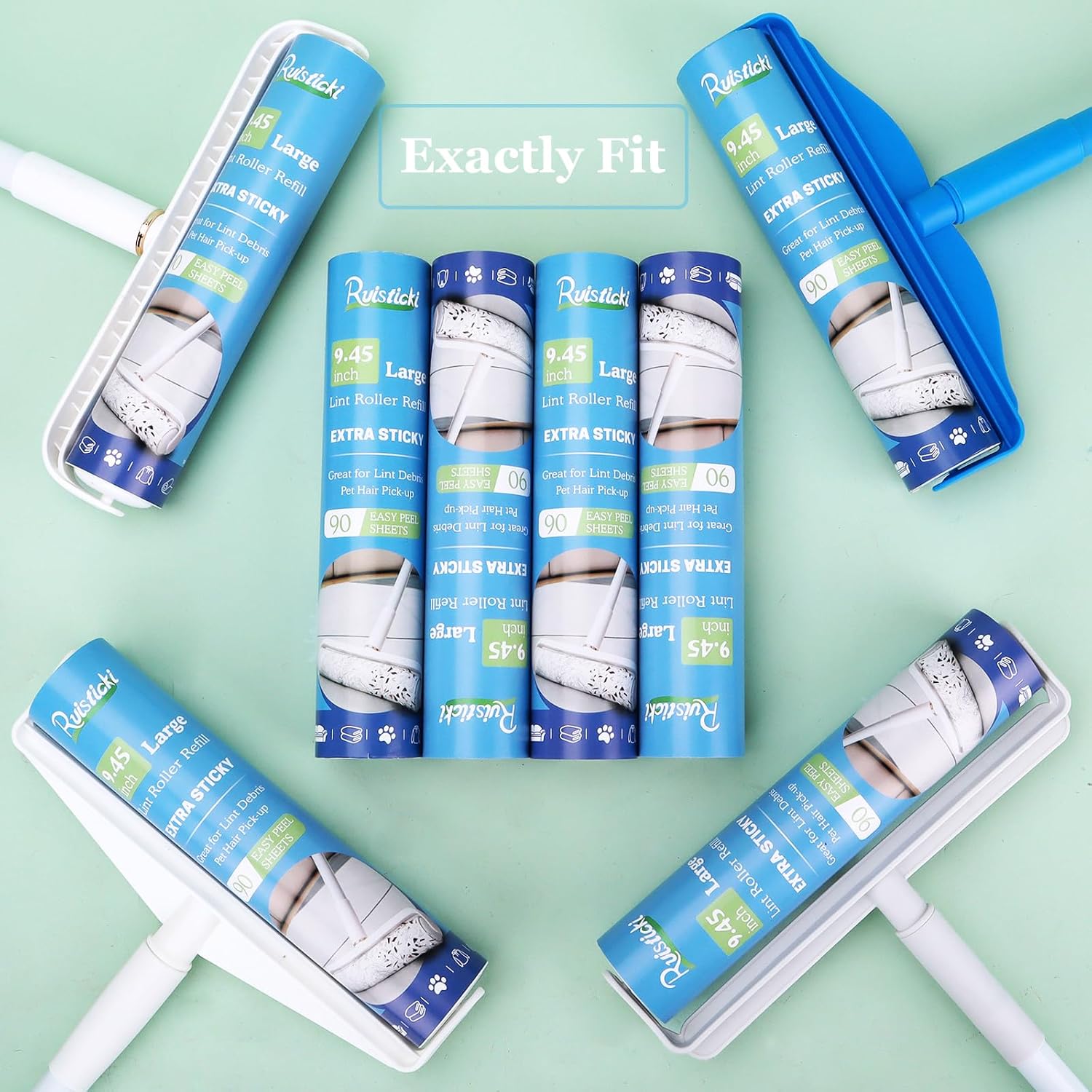 9.45 inch Lint Roller Refills for 9.4'' - 9.5'' Large Lint Rollers Extra Sticky Roller Refills