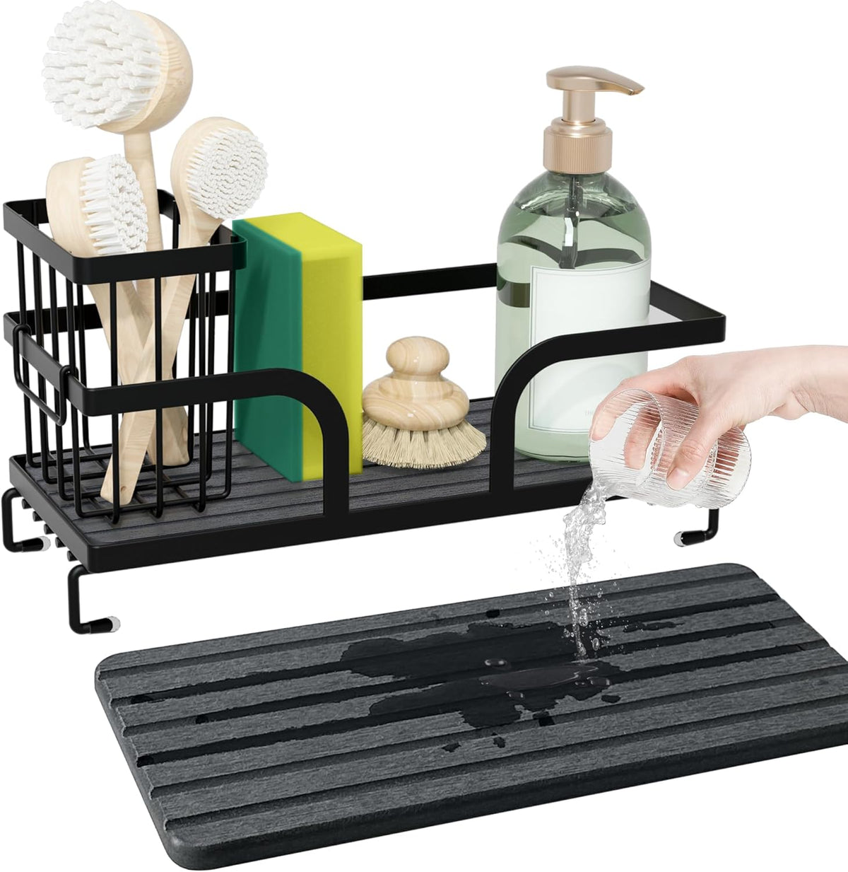 Sponge Holder for Kitchen Sink,Sink Caddy Organizers with Stone Drying Tray, Kitchen Sink Organizer