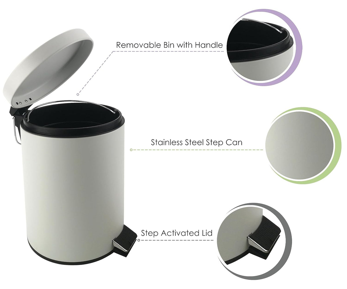 Stainless Steel Small Trash Can with Lid & Step Pedal - 5 Liters/1.3 Gallon Soft Close Waste Basket