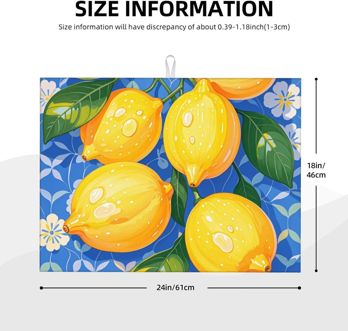 lemon Dish Drying Mat Highly Absorbent Double-Sided Microfiber with Hanging Loop Reversible Drain