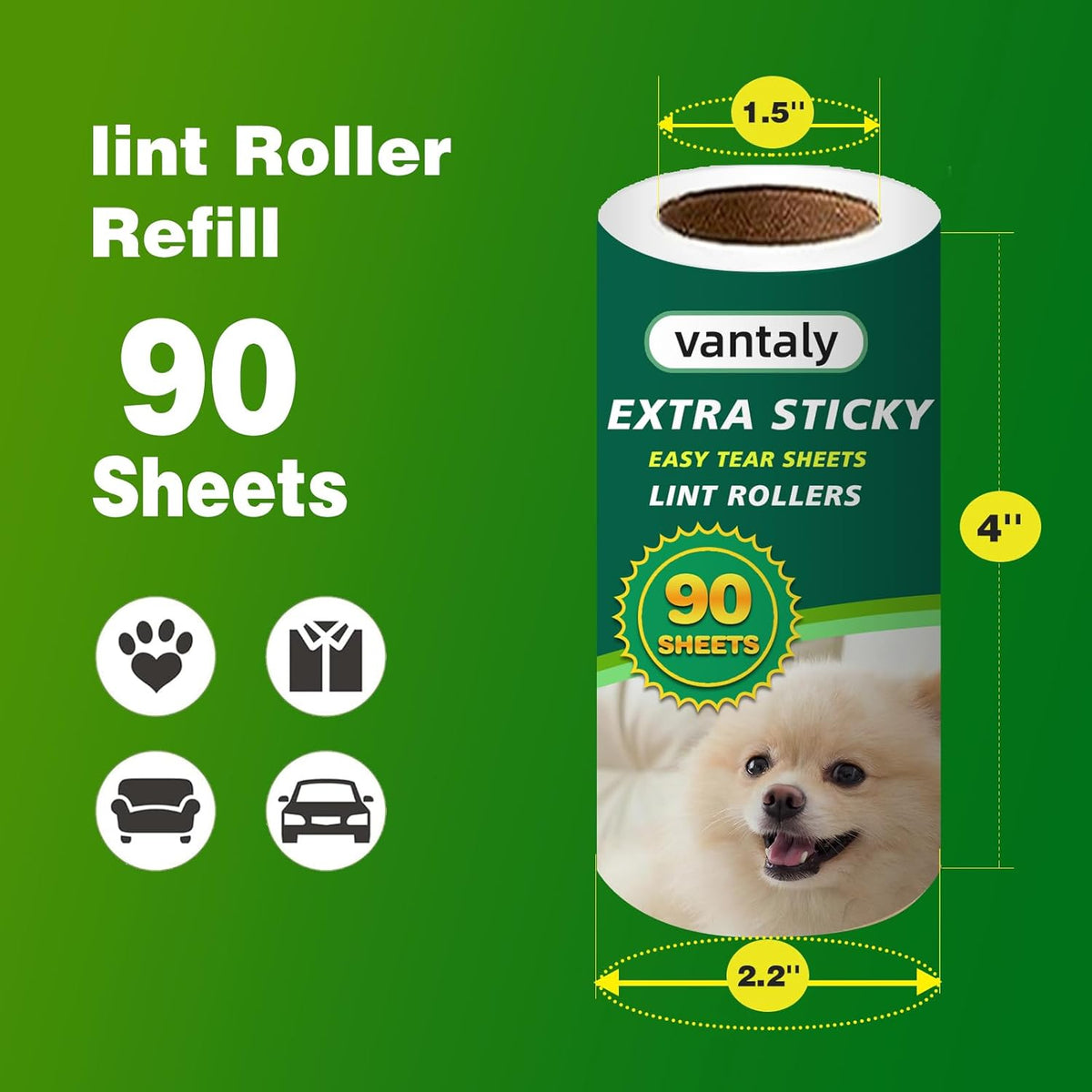 Extra Sticky Lint Roller Refills,Fits Most 3.9"-4" Standard Size Lint Roller with Inner Diameter at