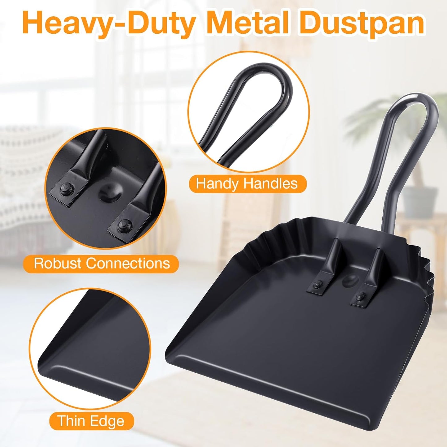 Mumufy 4 Pack 12 inch Heavy Duty Metal Dustpan Large Wide Dust Pans for Household Handheld Wide