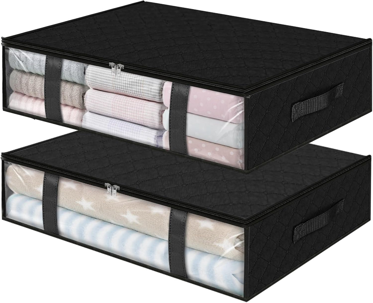StorageRight Under Bed Storage Bins, 2-Pack 40L Foldable Fabric Storage Bags with Transparent