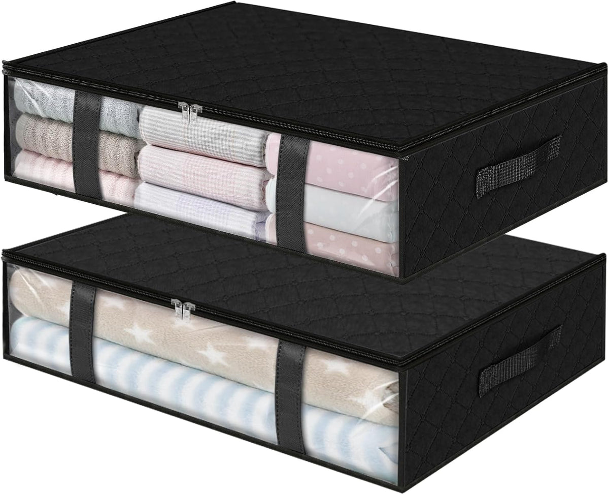 StorageRight Under Bed Storage Bins, 2-Pack 40L Foldable Fabric Storage Bags with Transparent