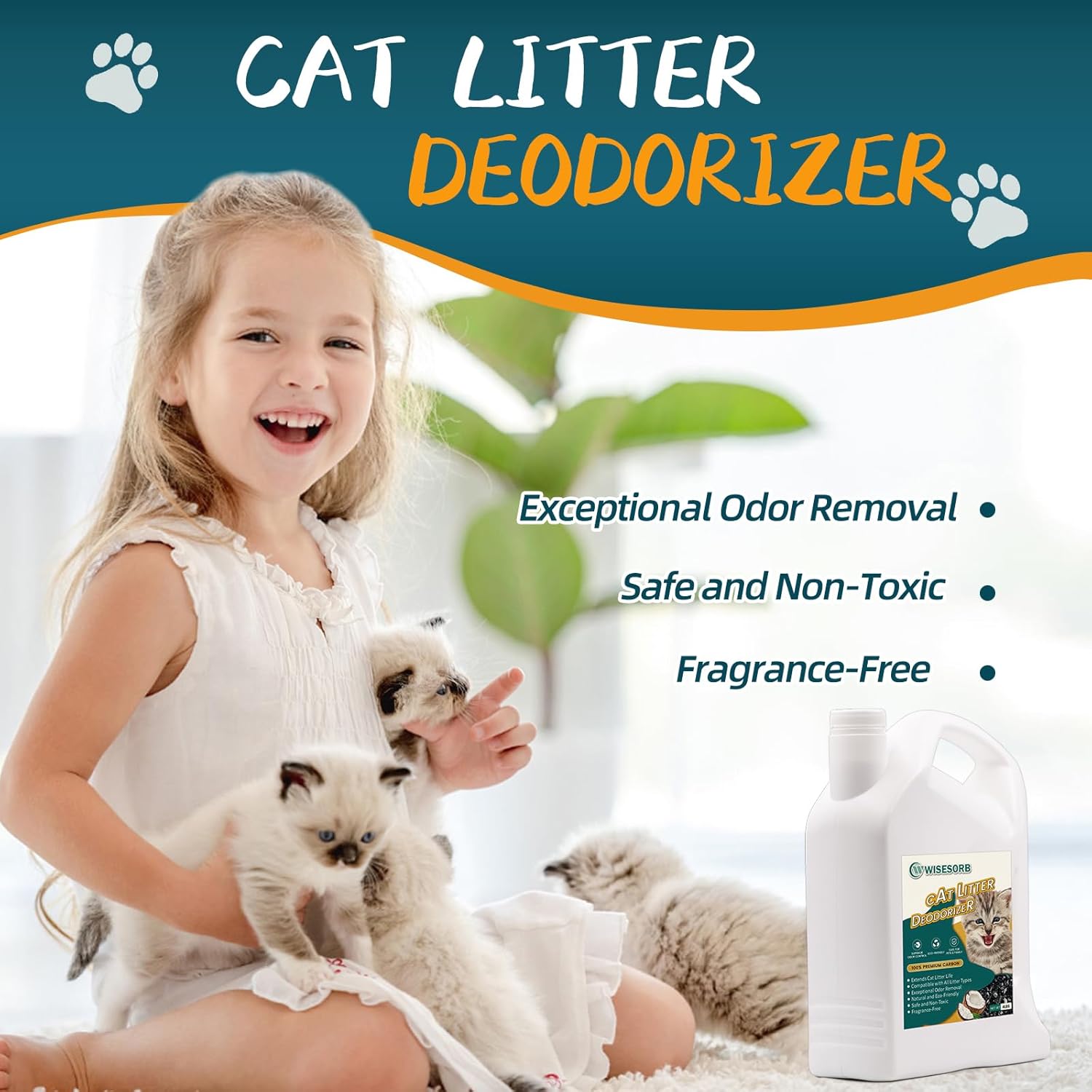 Cat Litter Deodorizer - 4Lb Activated Carbon Litter Box Odor Eliminator Absorber Unscented, Cat