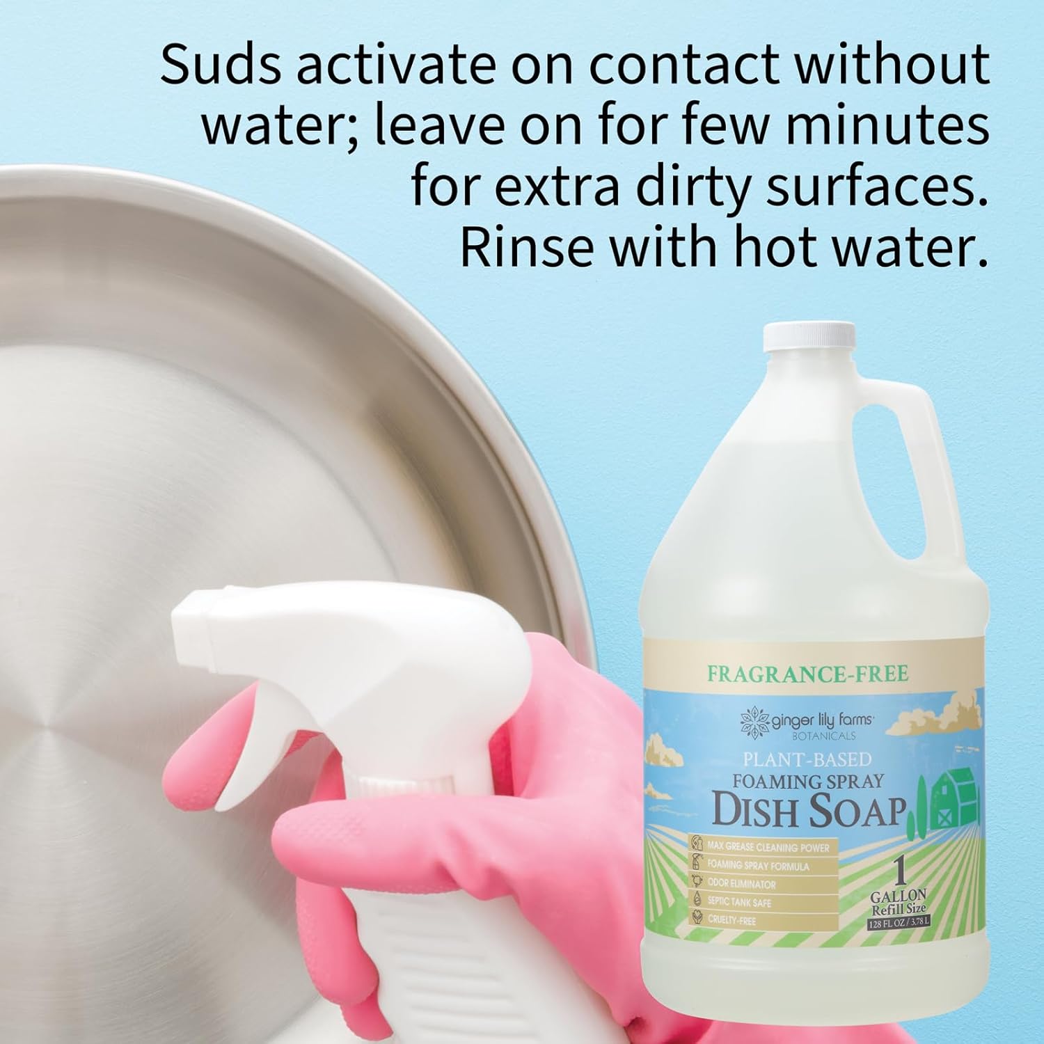 Ginger Lily Farms Botanicals Plant-Based Foaming Spray Dish Soap, Concentrated Formula with Max