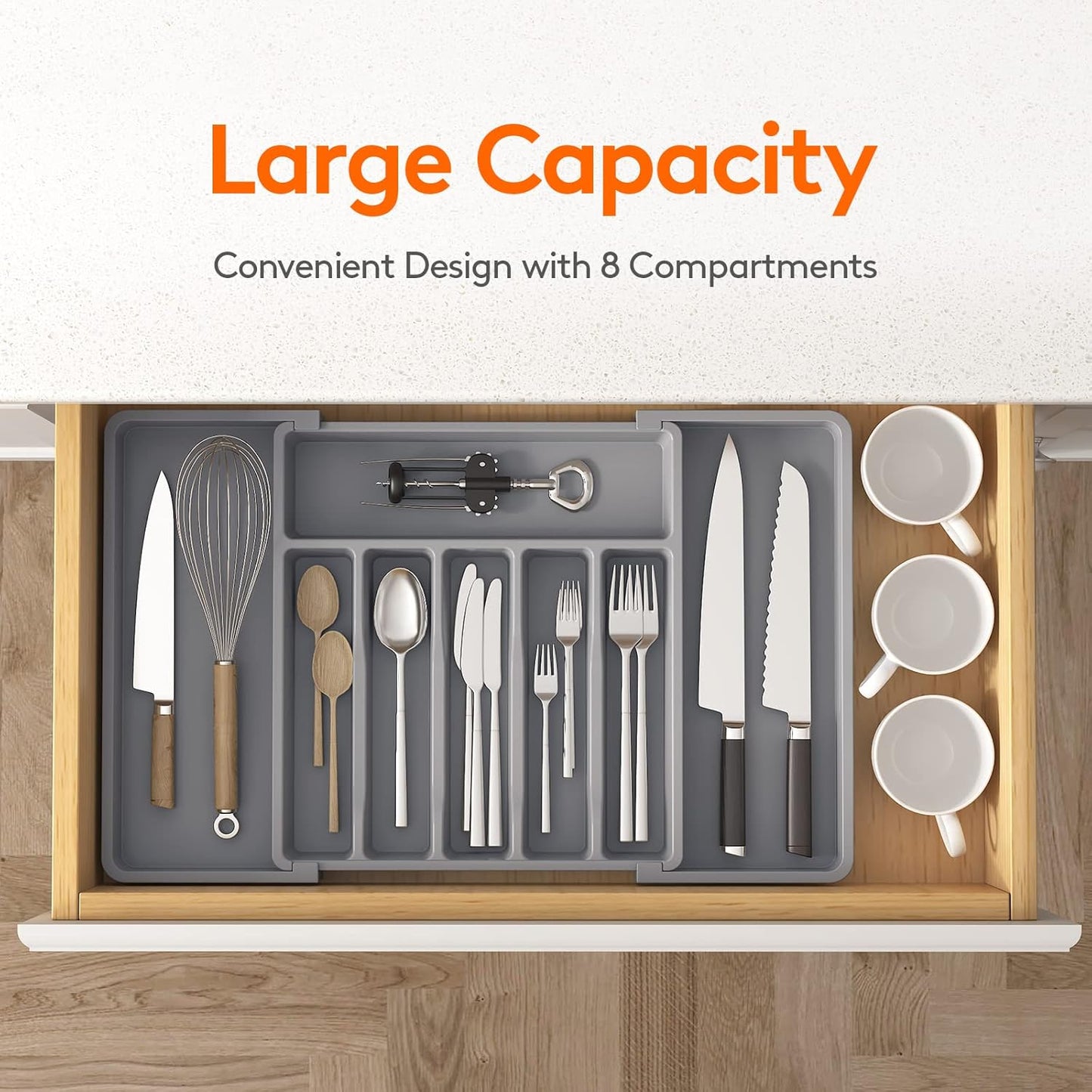 Lifewit Silverware Drawer Organizer, Expandable Utensil Tray for Kitchen, BPA Free Flatware and