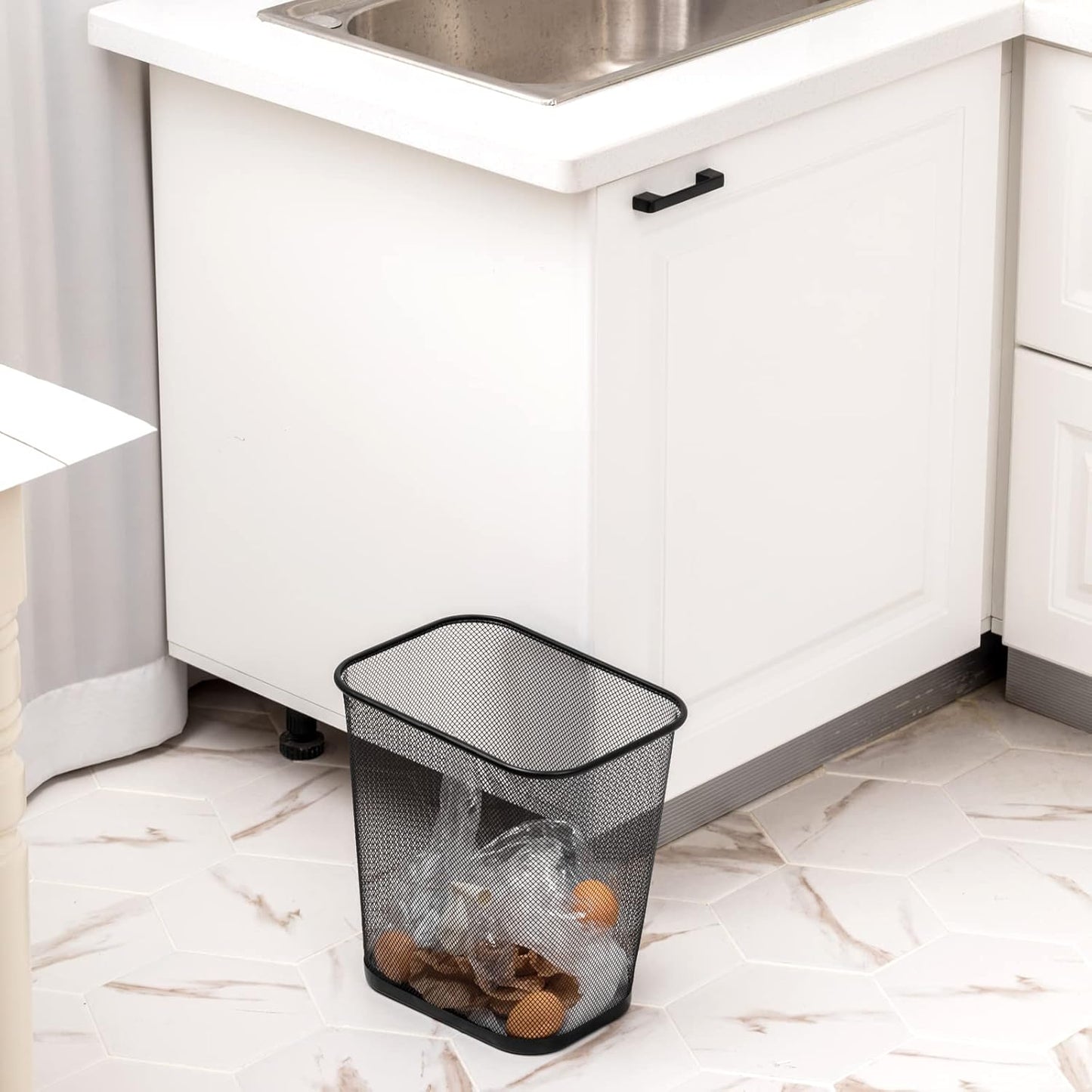 Nuanchu 6 Pcs Mesh Square Trash Cans 4 Gallons Wire Wastebasket for Home Black Metal Office Garbage