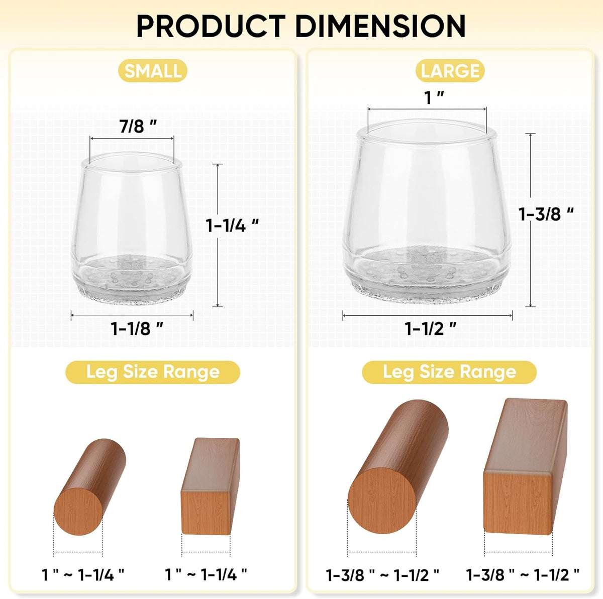 BALEINE 24 Pack Silicone Chair Leg Floor Protectors, Stool Leg Protectors Cap, Non-Slip Chair Leg