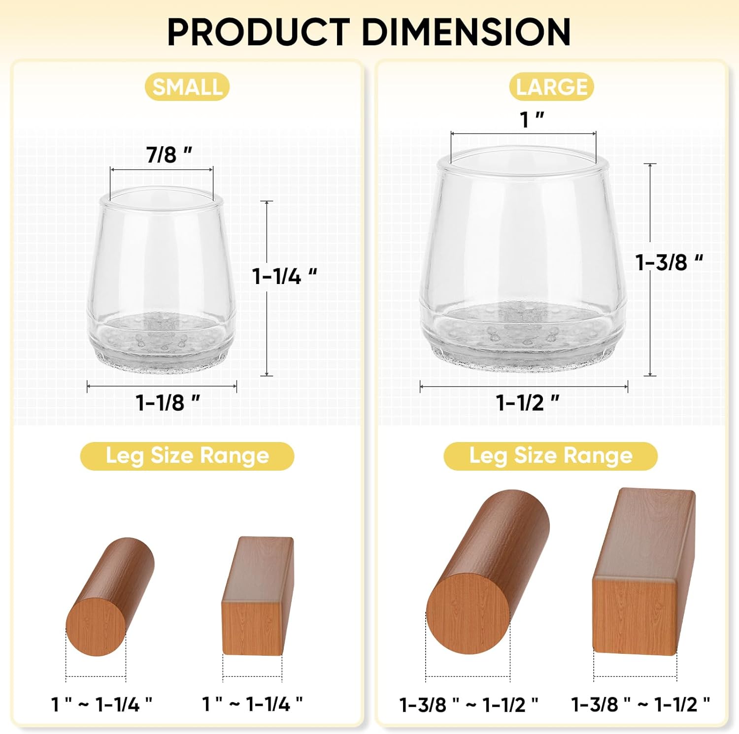 BALEINE 16 Pack Silicone Chair Leg Floor Protectors, Stool Leg Protectors Cap, Non-Slip Chair Leg