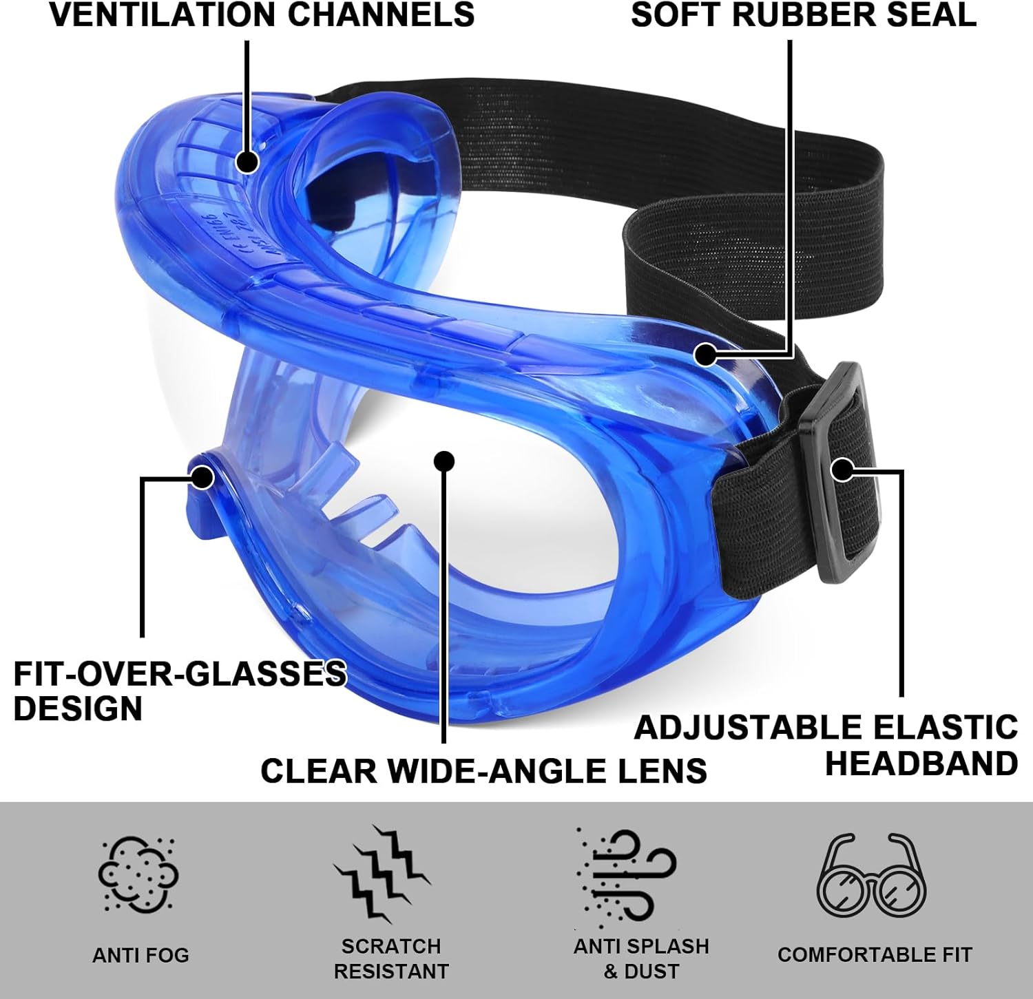 OXG 6 Pack Protective Safety Goggles Anti-Fog, Adjustable Chemical Splash Eye Protection Science