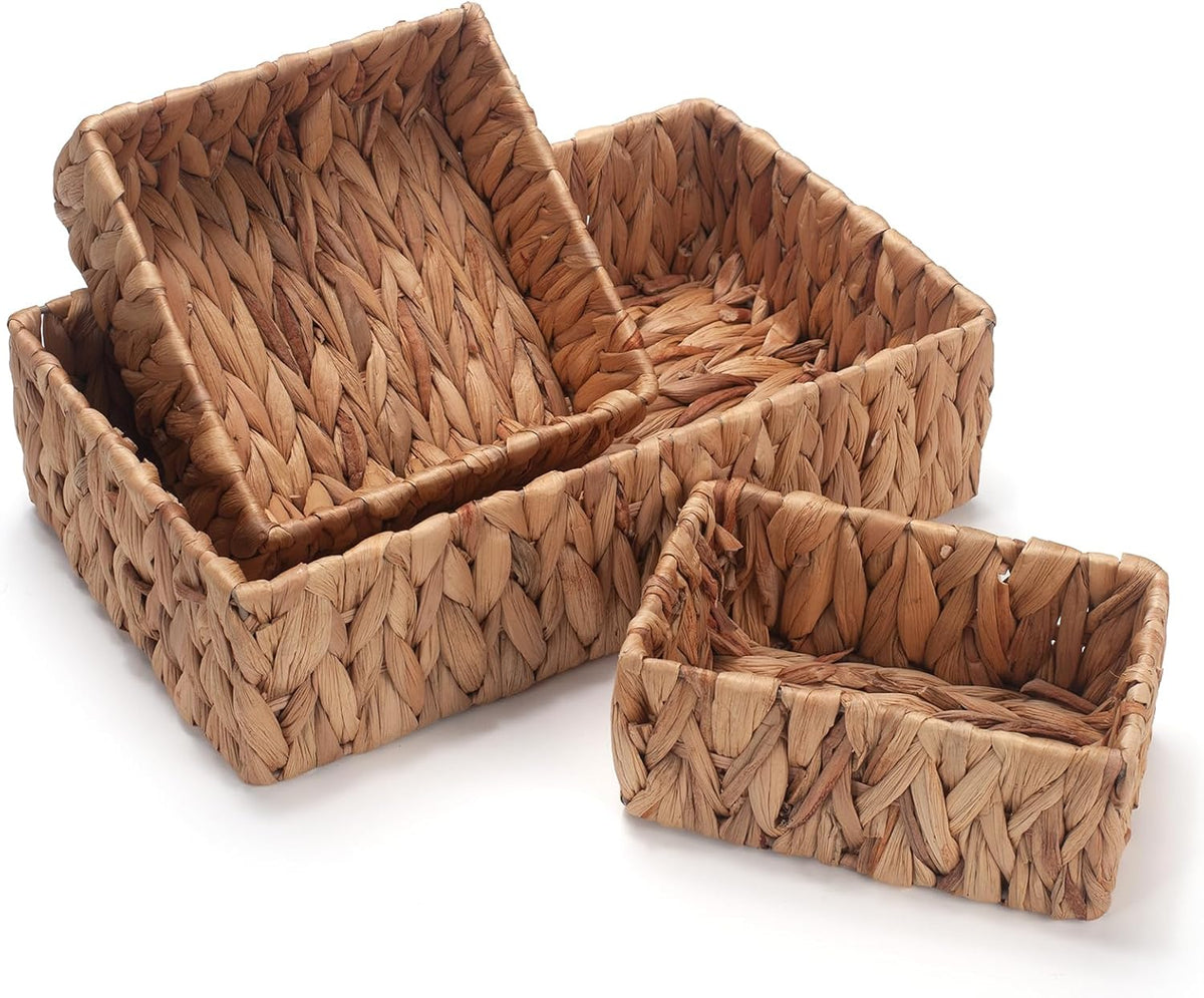 Water Hyacinth Rectangular Storage Basket for Organizing Natural Wicker Baskets for Shelves Pantry
