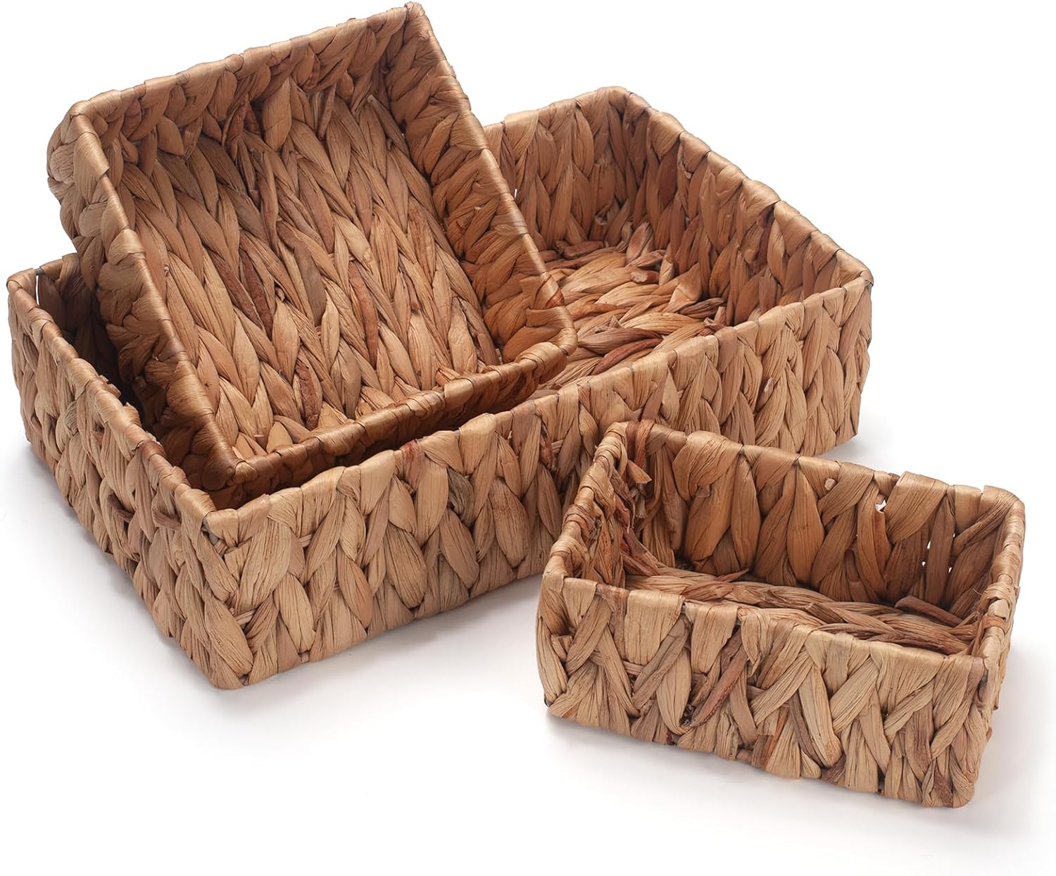 Water Hyacinth Rectangular Storage Basket for Organizing Natural Wicker Baskets for Shelves Pantry