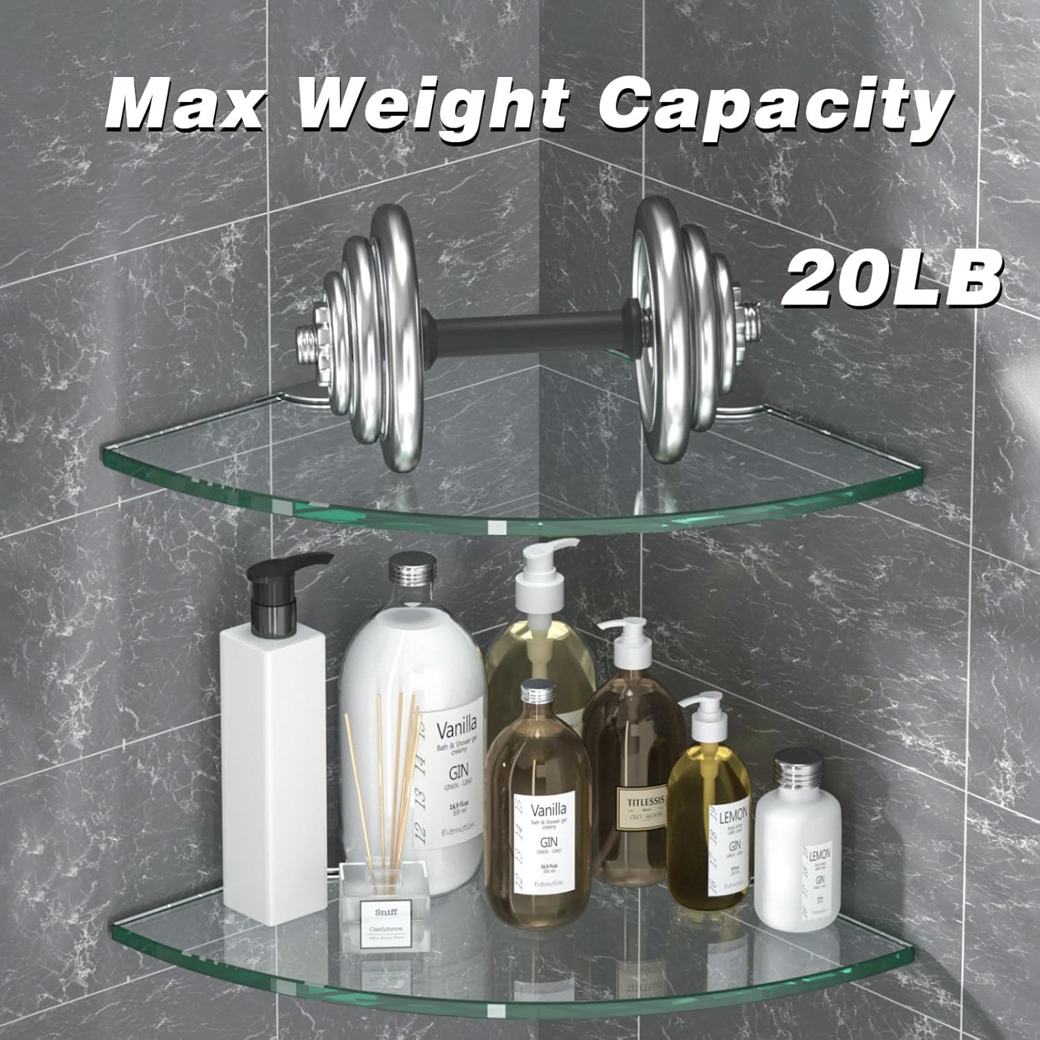 Corner Glass Shower Caddy 4 Pack 8MM-Thick Tempered Glass Shelf No Drilling Wall Mount Corner