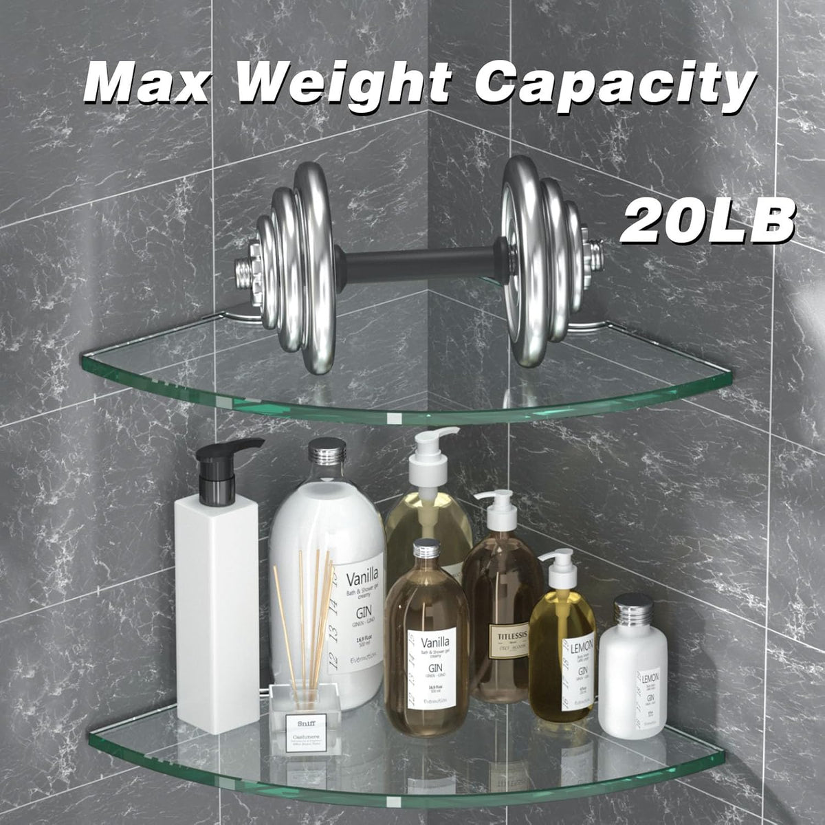 Corner Glass Shower Caddy 2 Pack 8MM-Thick Tempered Glass Shelf No Drilling Wall Mount Corner