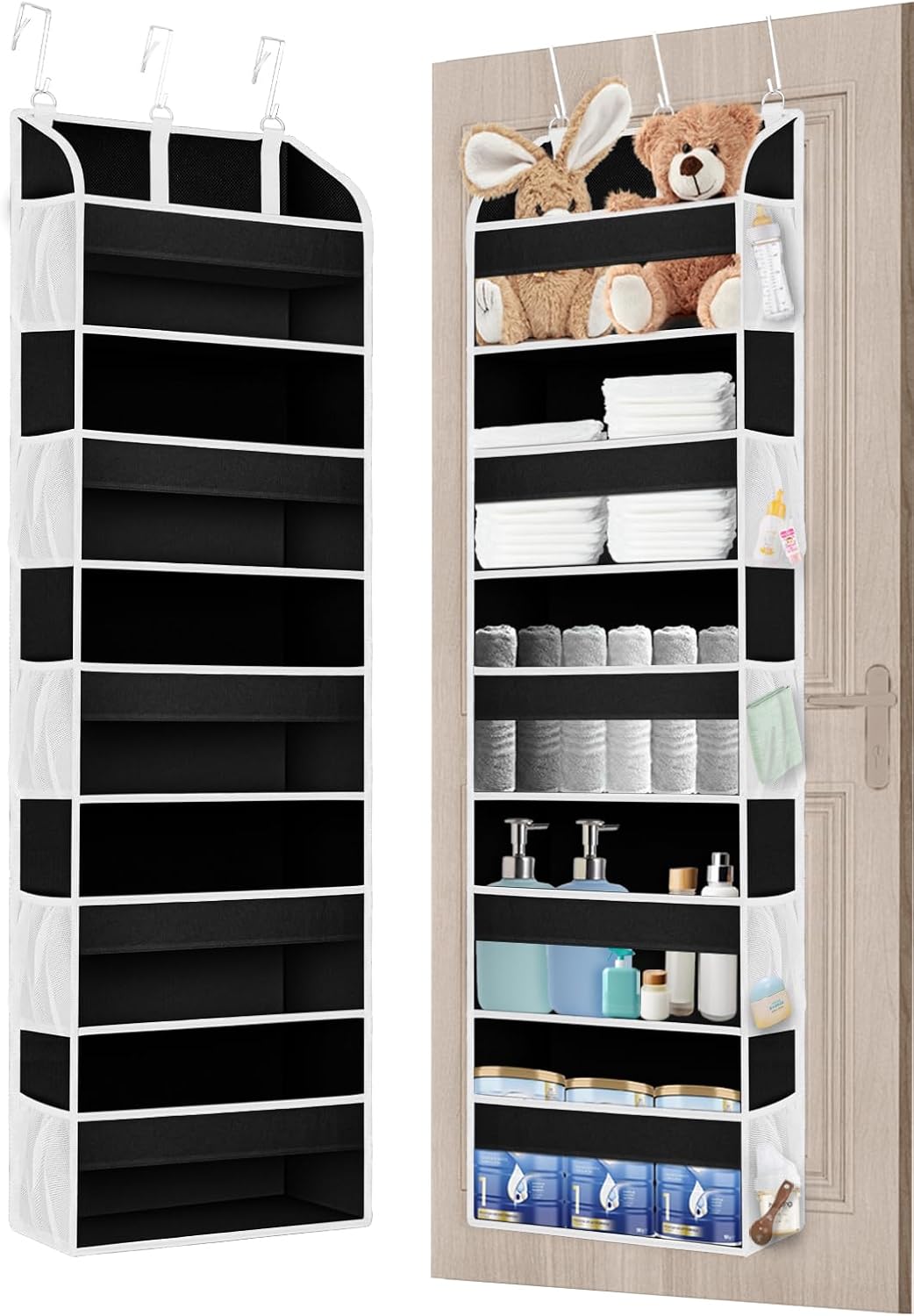 2 Pack Over The Door Storage Organizer with 5 Pockets 10 Mesh Side Pockets, 44 lbs Weight Capacity