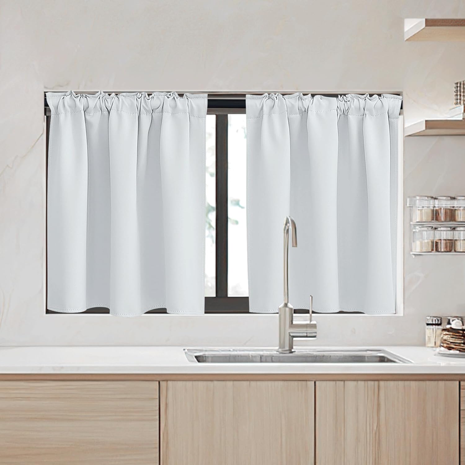 RYB HOME Kitchen Window Curtains - Blackout Privacy Half Window Curtains for Bedroom Bathroom