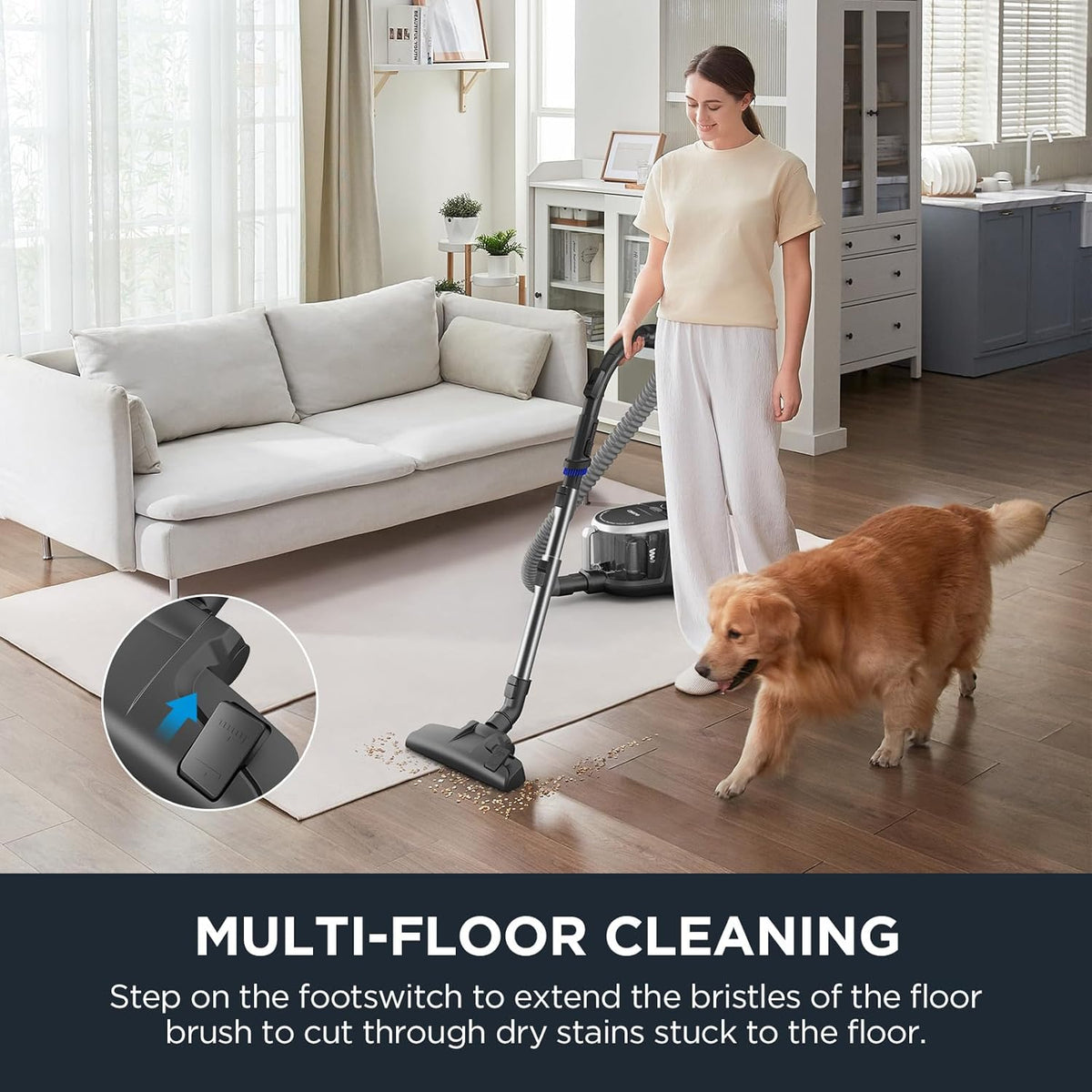 Eureka Bagless Canister Vacuum Cleaner, Lightweight Vac for Carpets and Hard Floors, Silver with