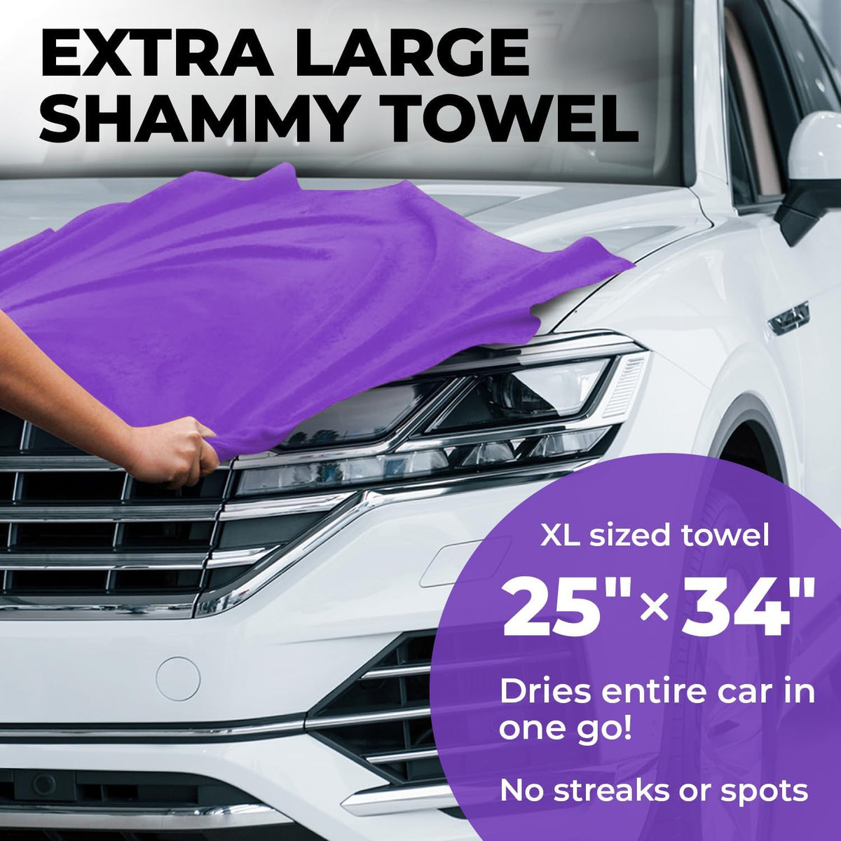 Premium XL Shammy Towel for Car - 34”x25” - Super Absorbent Chamois Cloth - Spots & Scratch-Free
