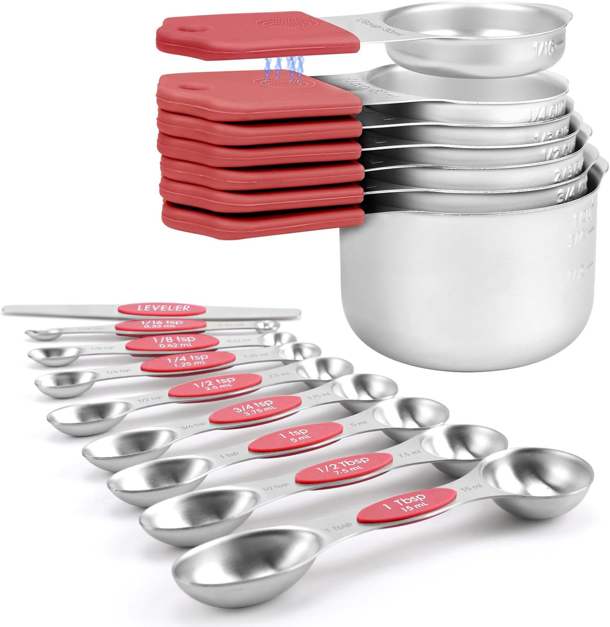 Magnetic Measuring Cups and Spoons Set-Heavy Duty 304 Stainless Steel，Double Measurement