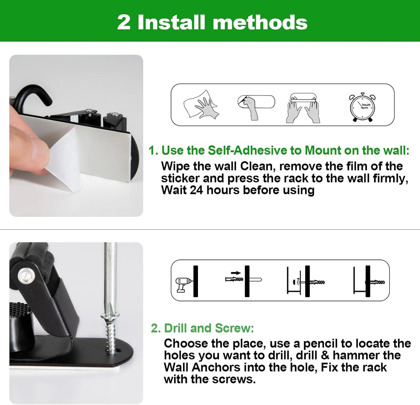 voze 5 Racks and 4 Hooks Mop and Broom Holder Wall Mount, Self Adhesive Heavy Duty Broom Hanger
