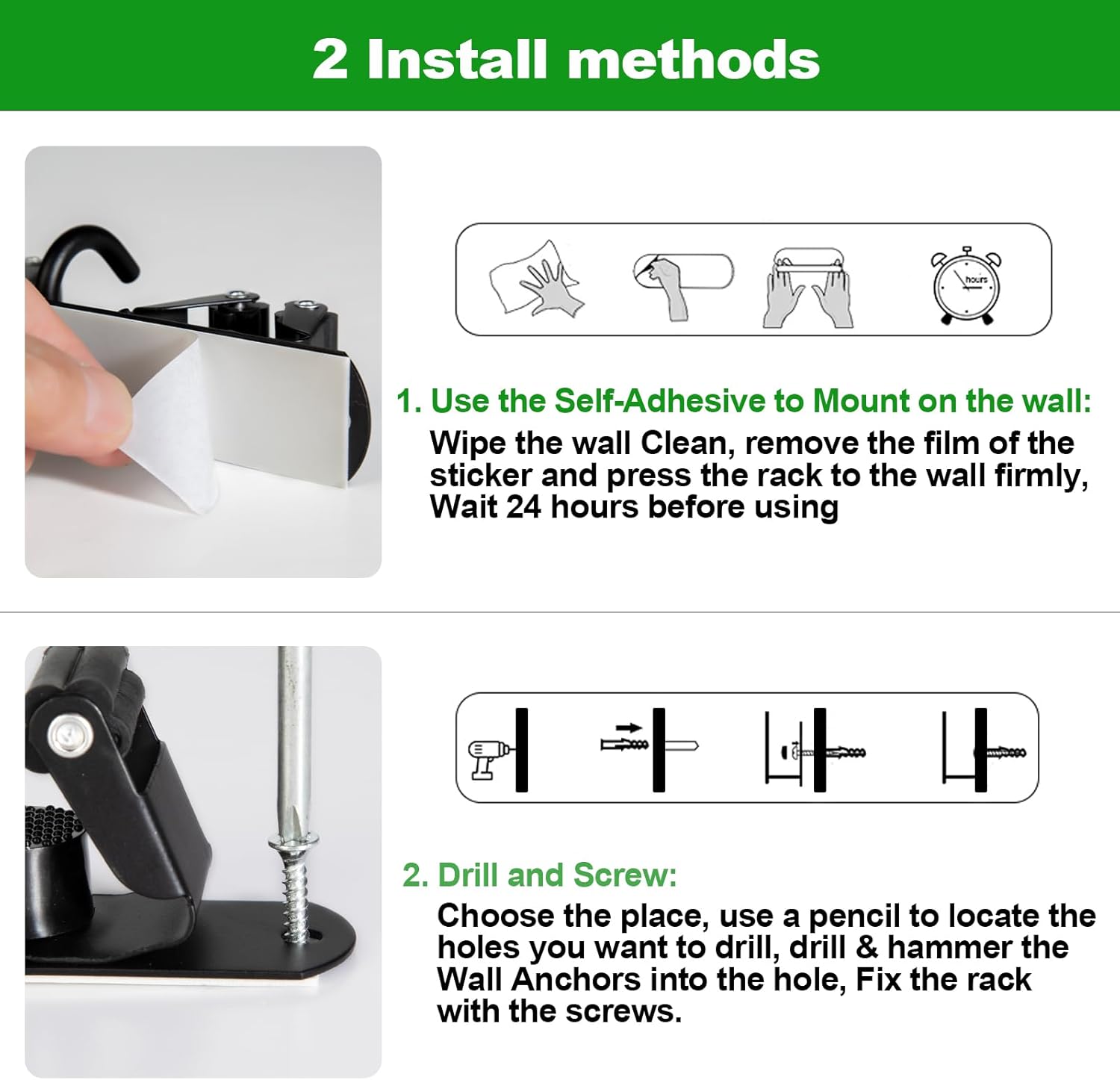 voze 3 Racks and 4 Hooks Mop and Broom Holder Wall Mount, Self Adhesive Heavy Duty Broom Organizer