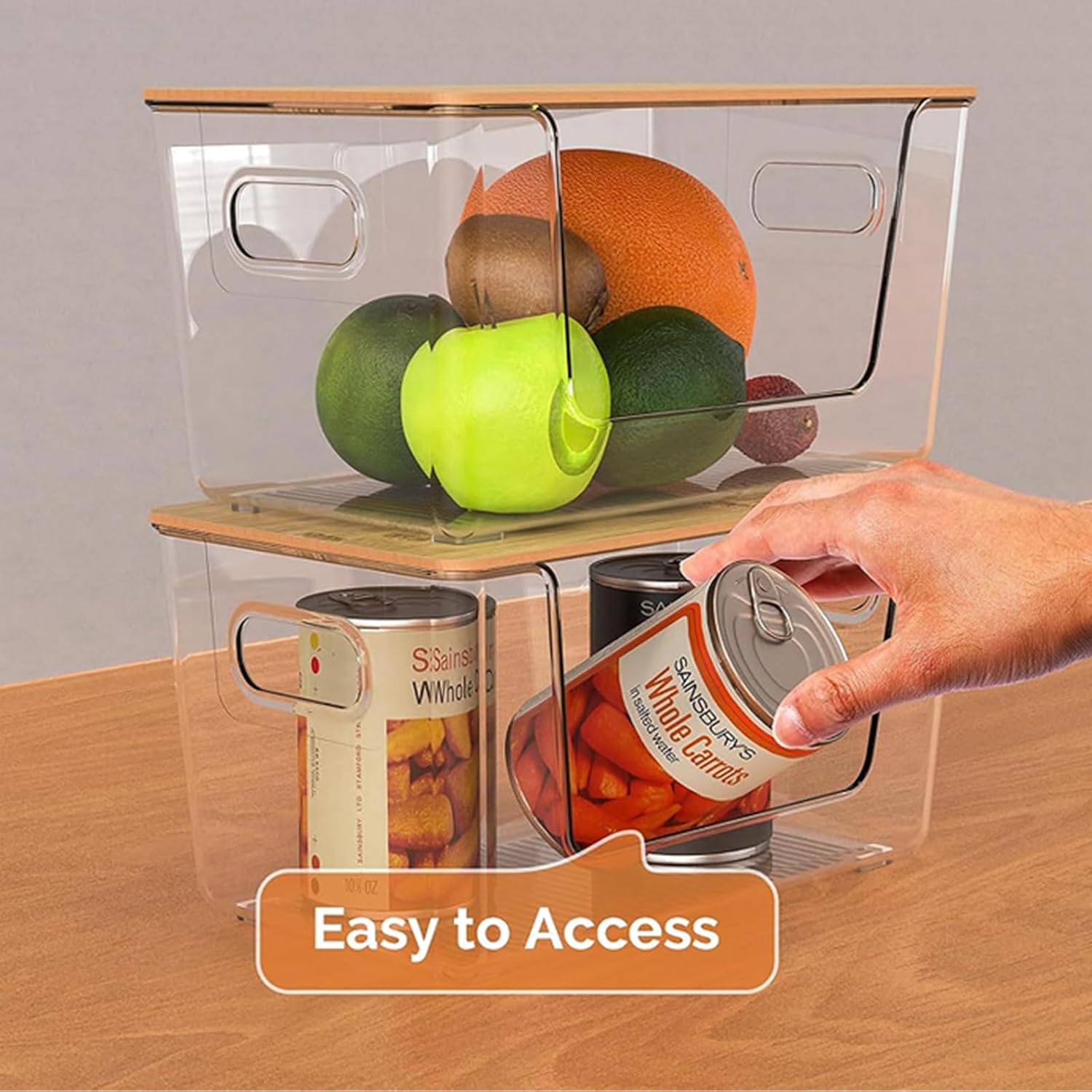 Trash Bag Holders with Bamboo Lids 2 Pack, Garbage Bag Dispenser with Lid, Open Front Stackable