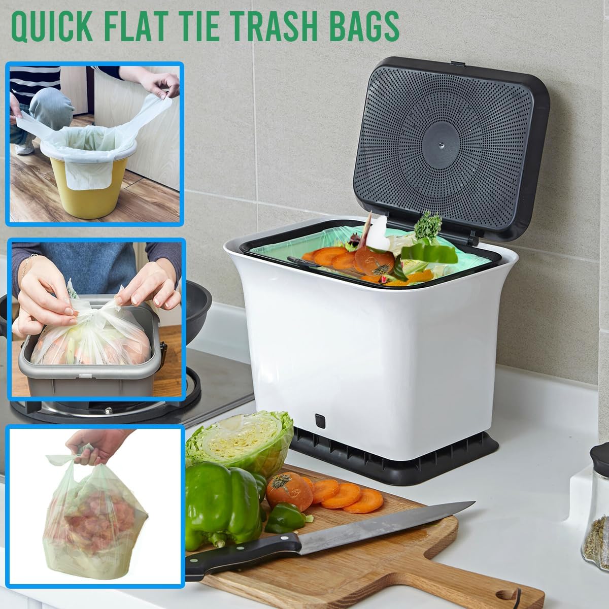 3 Gallon Flap Tie Compostable Trash Bags, 100 Count Small Compost Bags, Biodegradable Kitchen