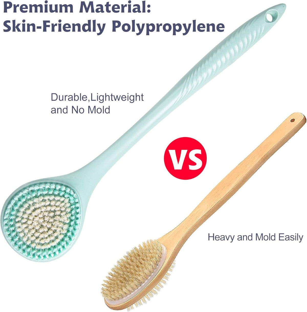 BEDELITE Back Scrubber for Shower - Long Handle Bath Brush (16.4 inches) with Soft Bristles