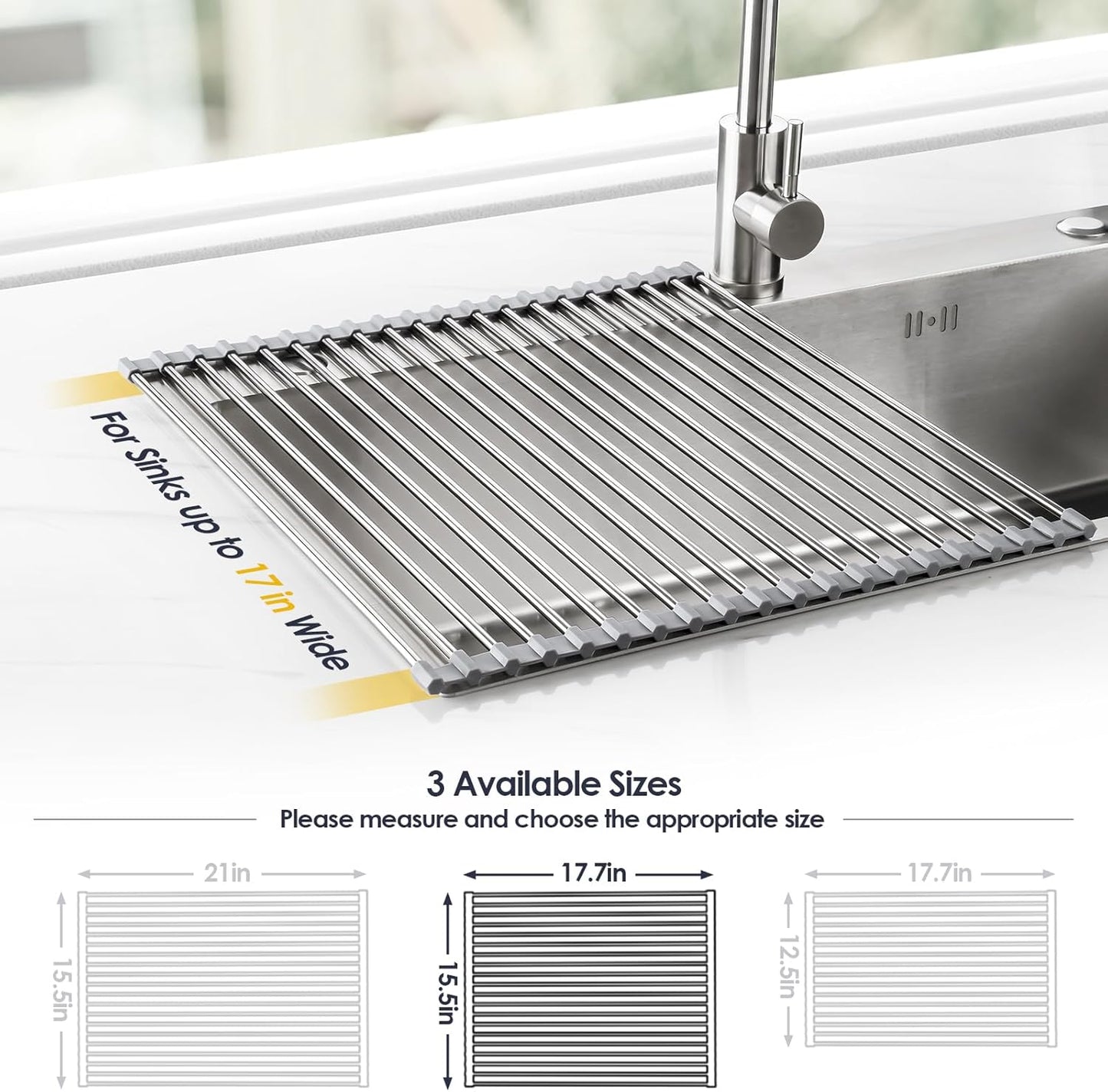 Tomorotec 17.7" x 15.5" Roll Up Dish Drying Rack Over Sink Drying Rack Sink Cover Kitchen Sink