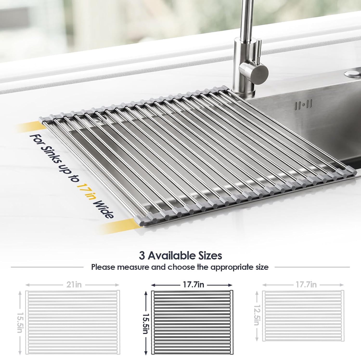 Tomorotec 17.7" x 15.5" Roll Up Dish Drying Rack Over Sink Drying Rack Sink Cover Kitchen Sink