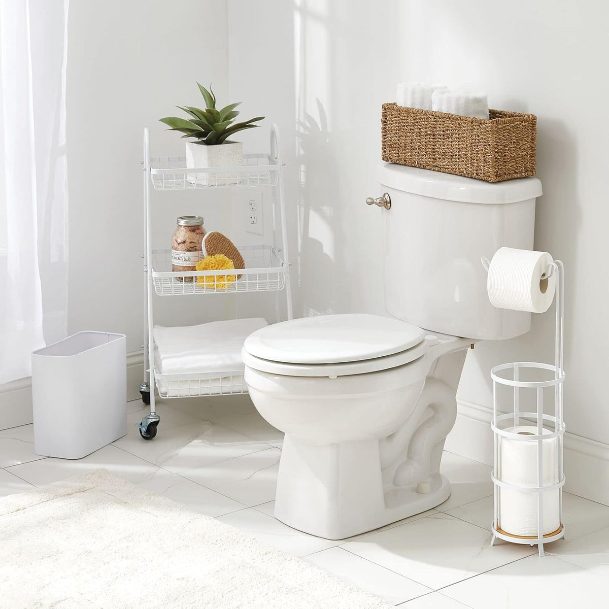 mDesign Metal Wastepaper Bin — Compact Rectangular Bathroom Bin — Rubbish Basket for Home and