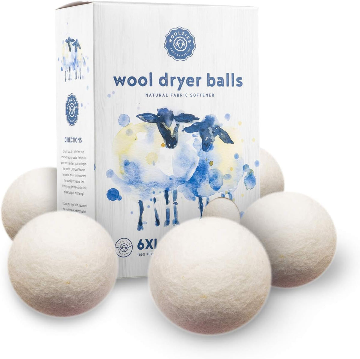 Woolzies Wool Dryer Balls Organic: Our Big Wool Spheres are the Best fabric softener | 6-Pack XL