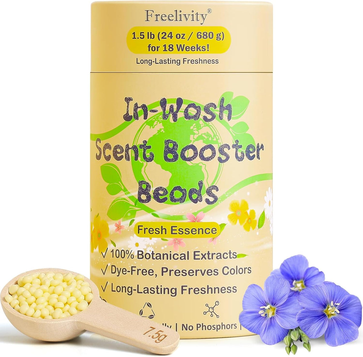 Freelivity In‑Wash Scent Booster Beads – Fresh Essence Scent, Laundry Beads fabric softener, 24 oz