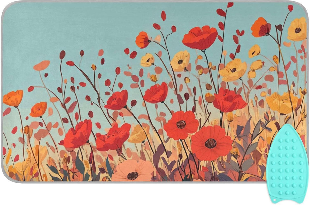 Autumn Poppy Flowers 01 Ironing Mat for Table top Portable Ironing Pad Blanket for Washer Dryer