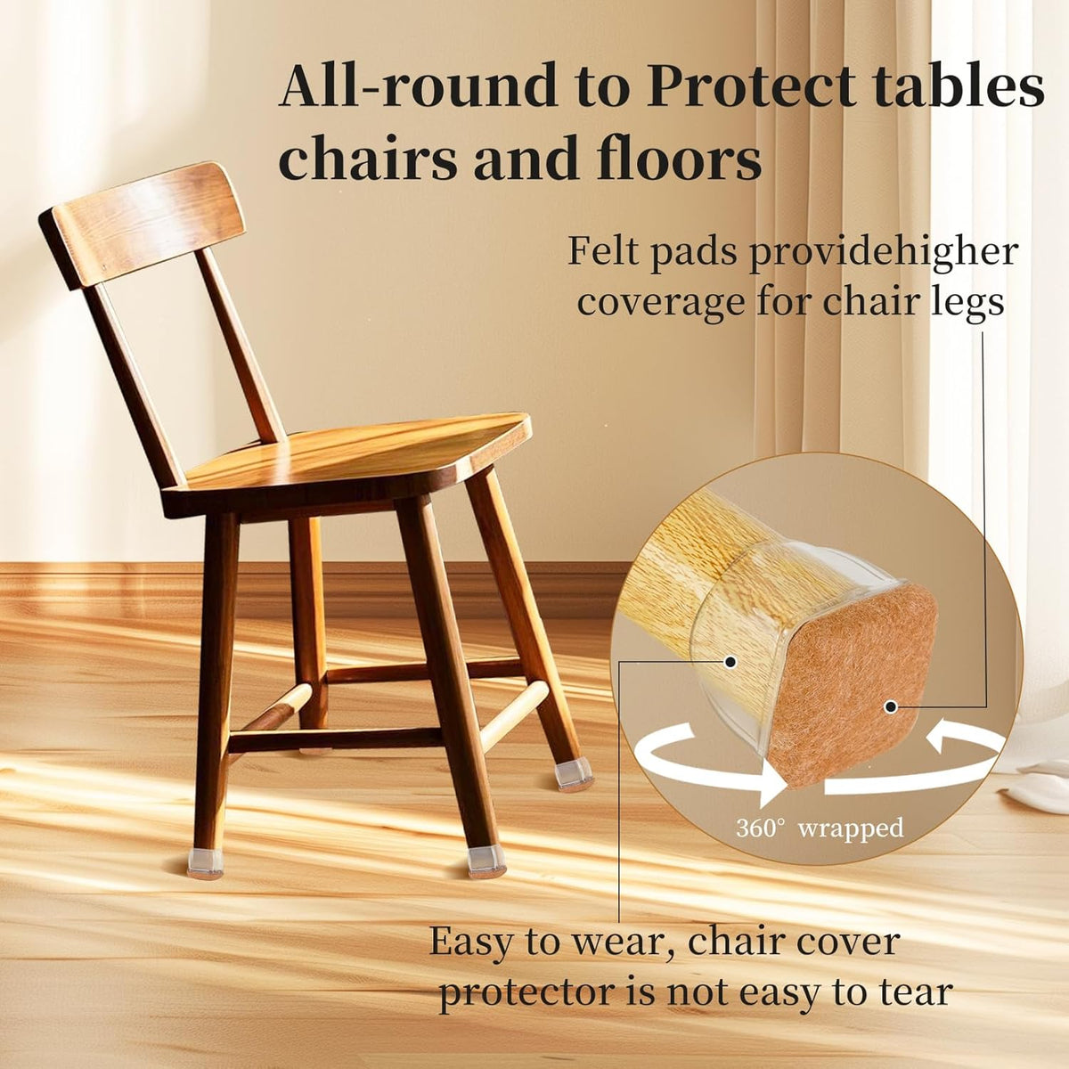 Square Chair Leg Floor Protectors Medium 24Pcs,Silicone Chair Leg Protectors for Hardwood