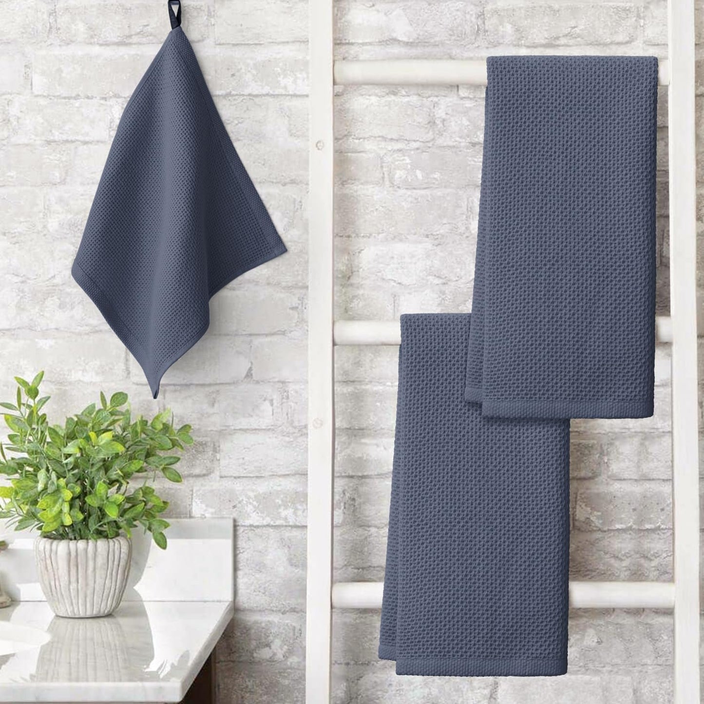 Artoid Mode 100% Cotton Dark Grey Waffle Weave Kitchen Dish Cloths, 13x28 Inch Ultra Soft Absorbent