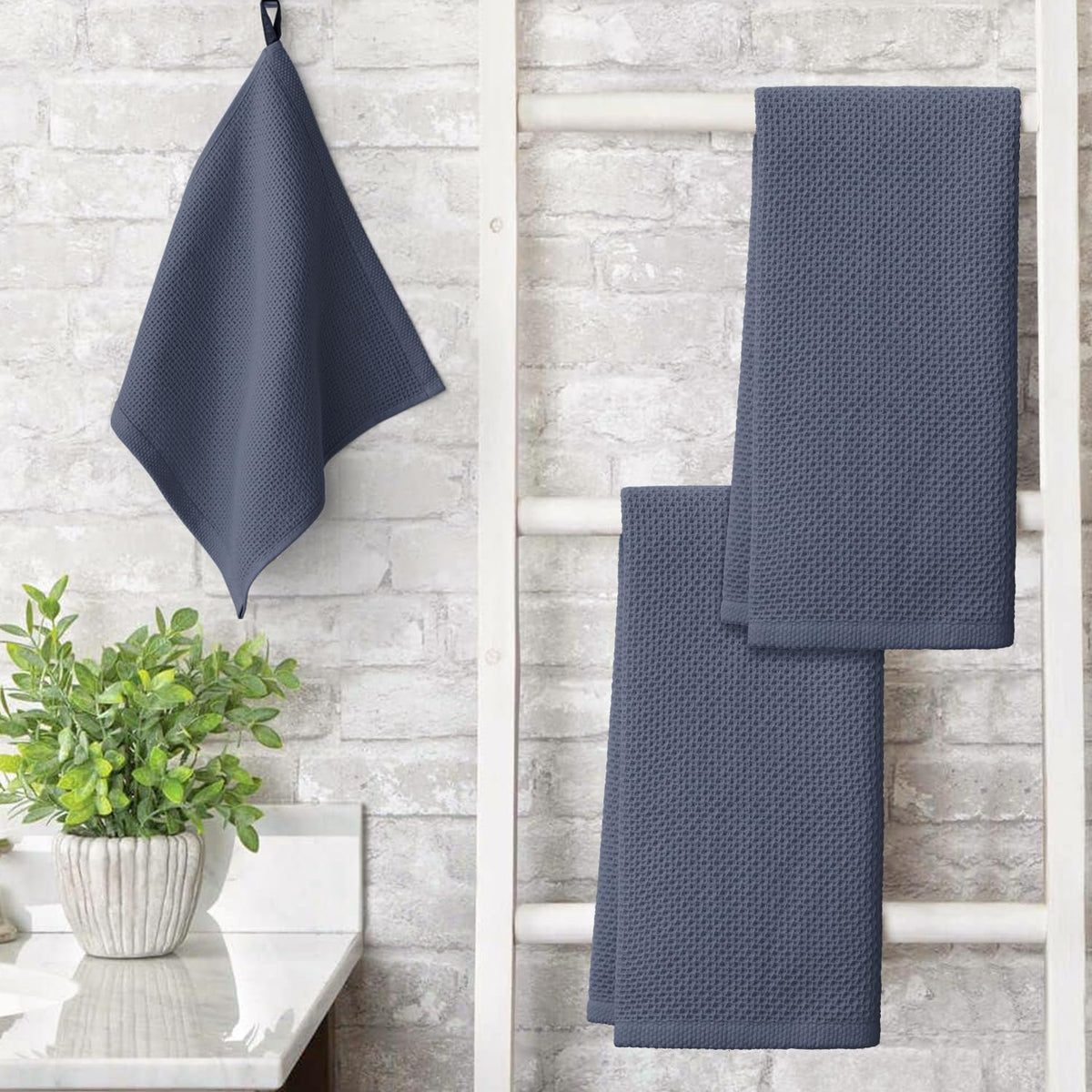 Artoid Mode 100% Cotton Dark Grey Waffle Weave Kitchen Dish Cloths, 13x28 Inch Ultra Soft Absorbent
