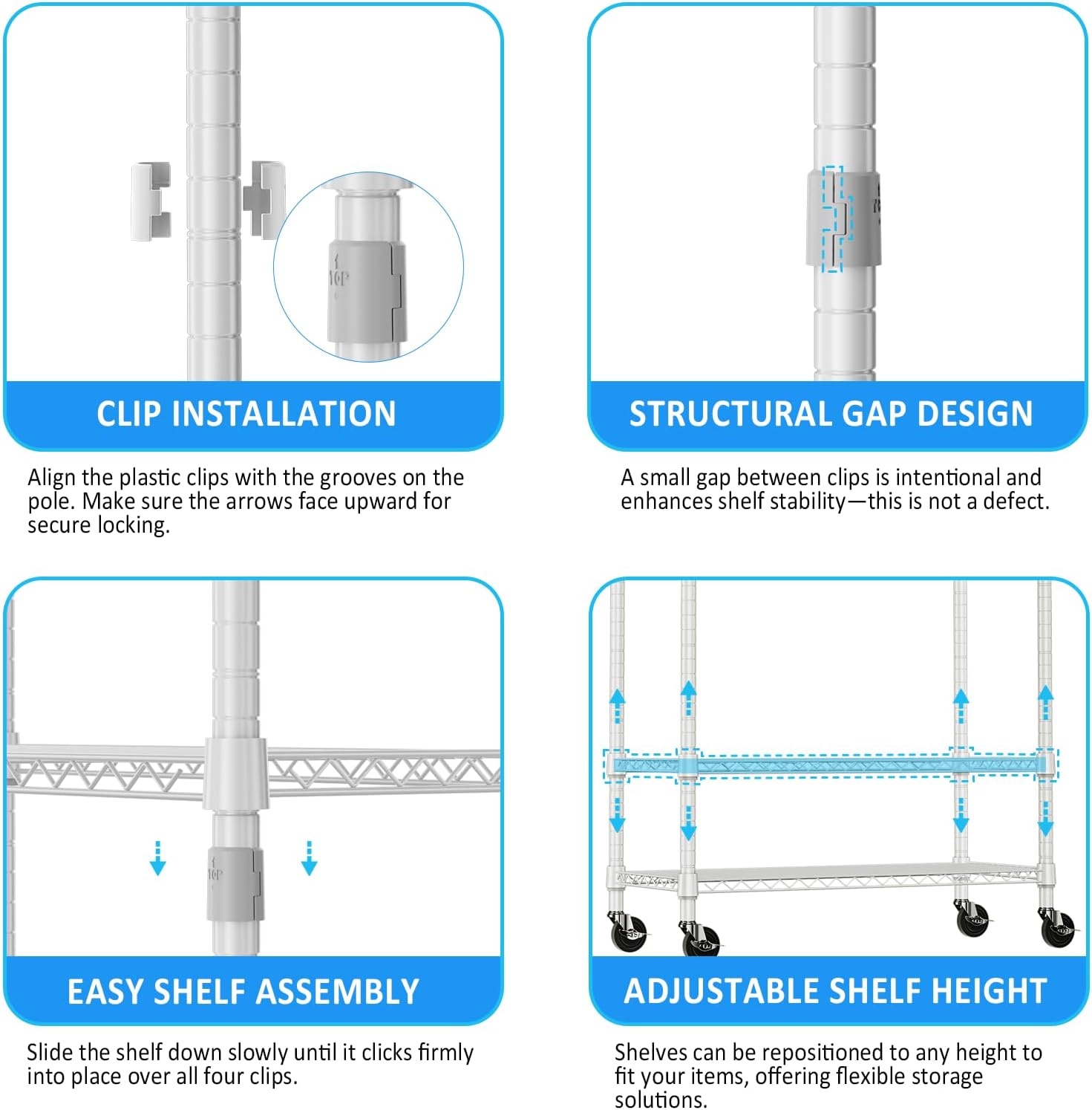IZEUK Heavy Duty Rolling Garment Rack with 3 Adjustable Wire Shelves, Hanging Rod & Side Hooks