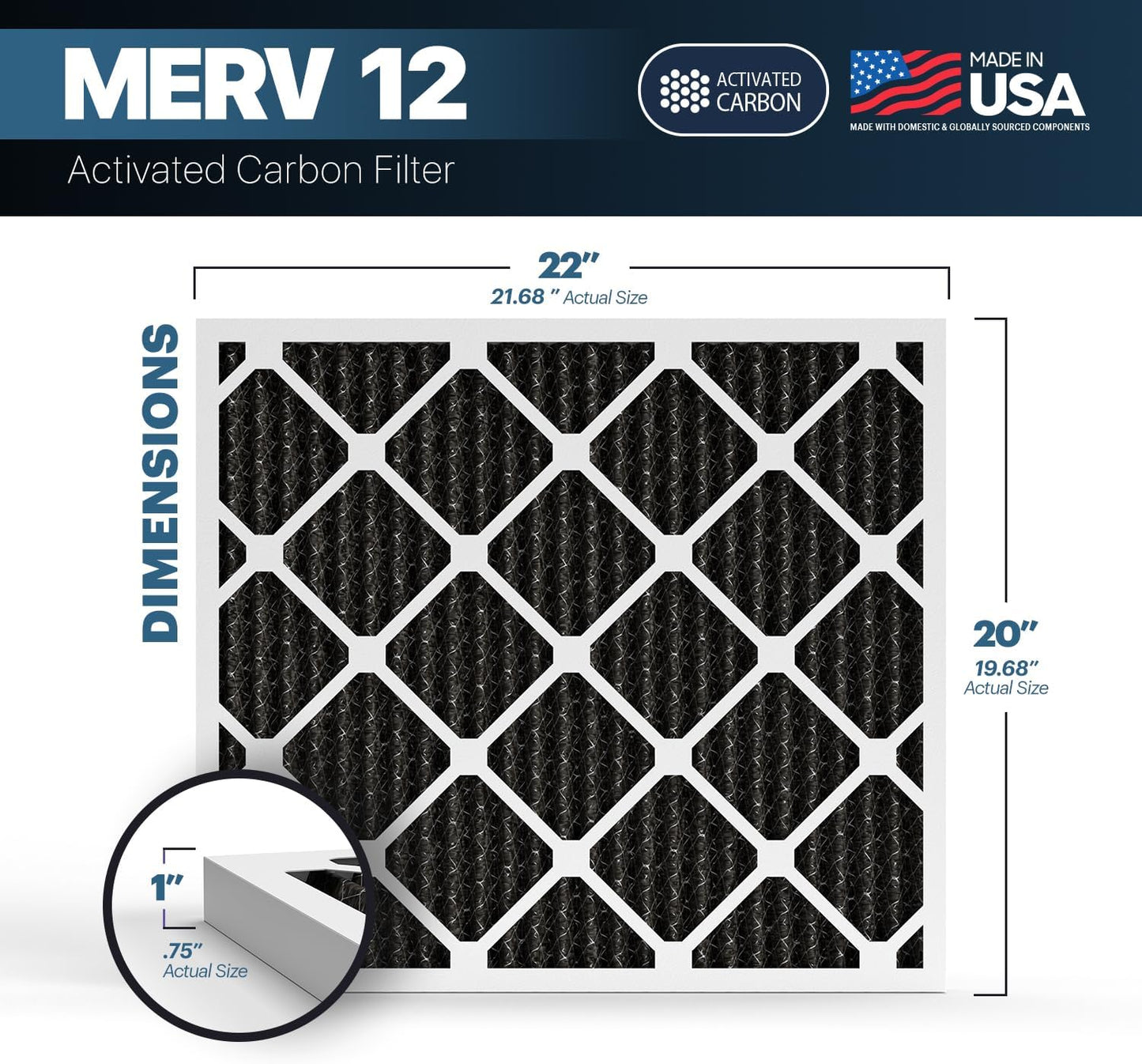 BNX TruFilter 20x22x1 MERV 12 Odor Defense (4-Pack) AC Furnace Air Filter with Activated Carbon