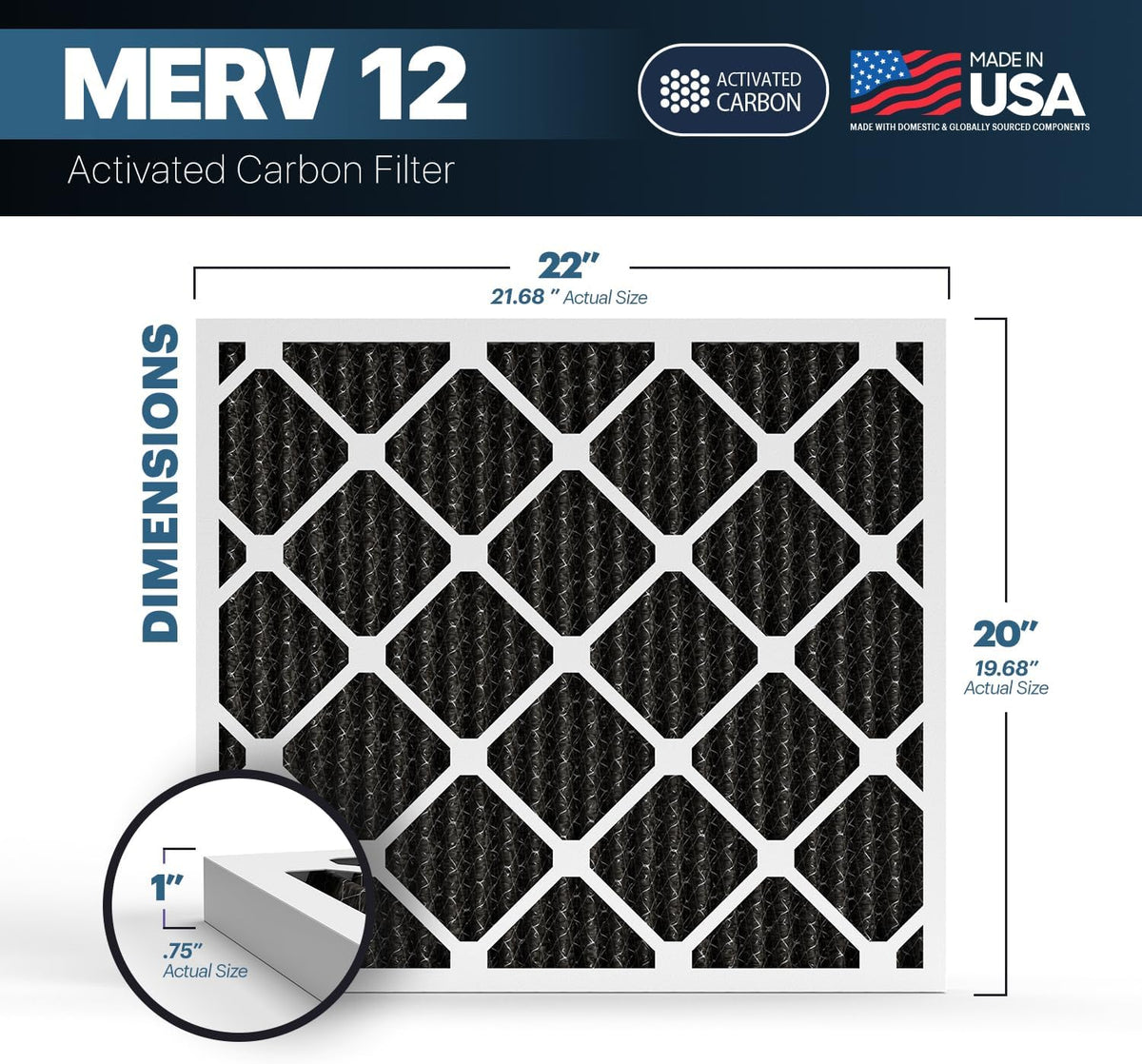 BNX TruFilter 20x22x1 MERV 12 Odor Defense (4-Pack) AC Furnace Air Filter with Activated Carbon