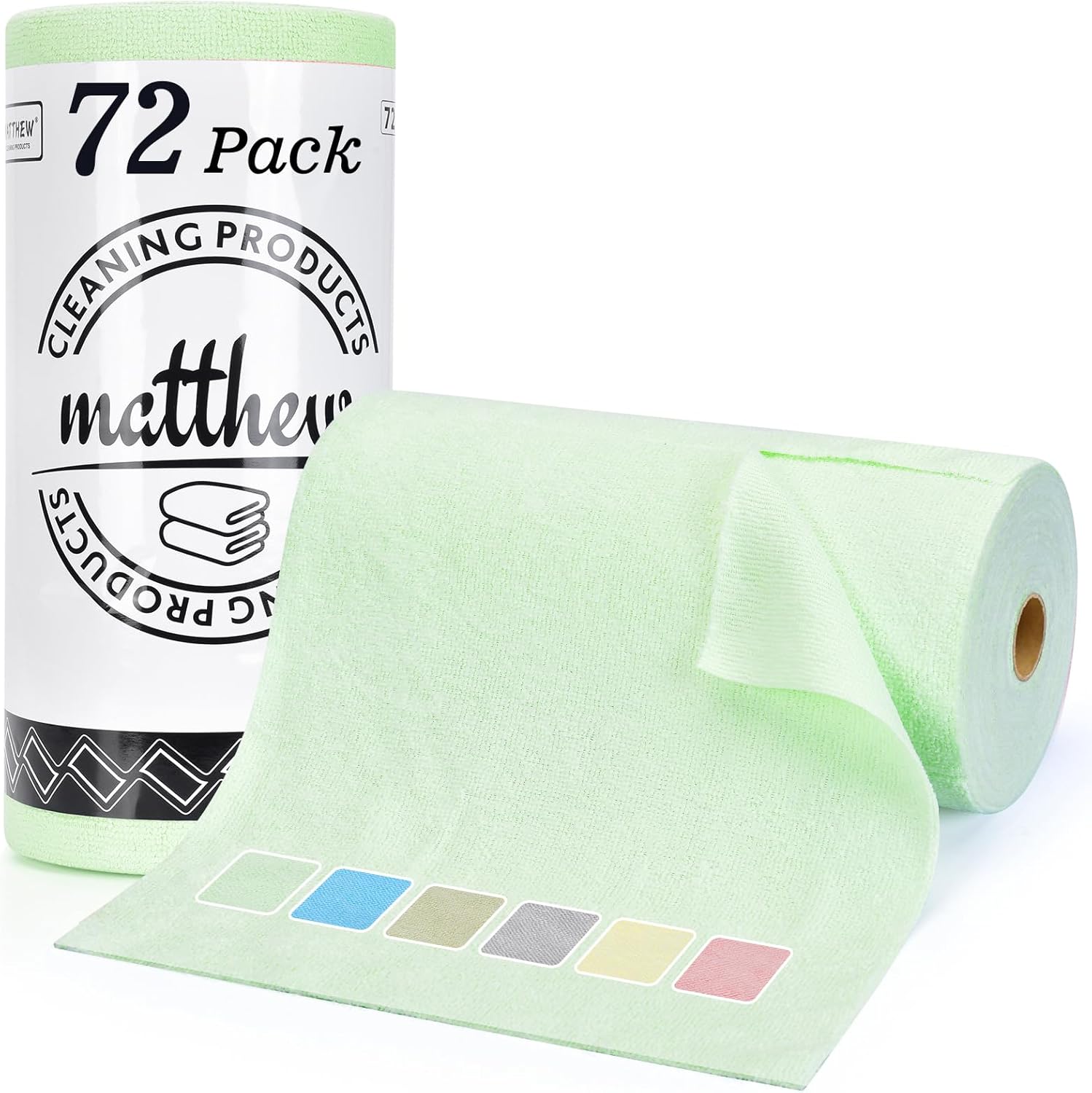 Matthew Microfiber Cleaning Cloth Roll 72Pack (12" x 12") Reusable Paper Towels&Washable Tear Away