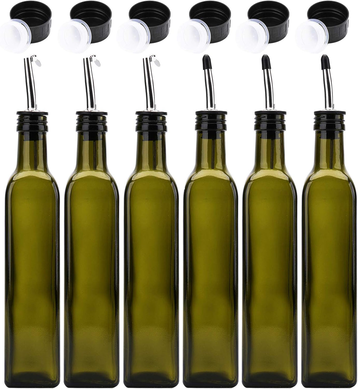 Kingrol 6 Pack 8 oz Glass Olive Oil Dispenser Bottles, Oil and Vinegar Cruets with Stainless Steel