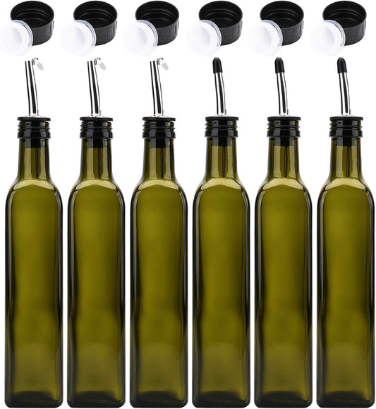 Kingrol 6 Pack 8 oz Glass Olive Oil Dispenser Bottles, Oil and Vinegar Cruets with Stainless Steel
