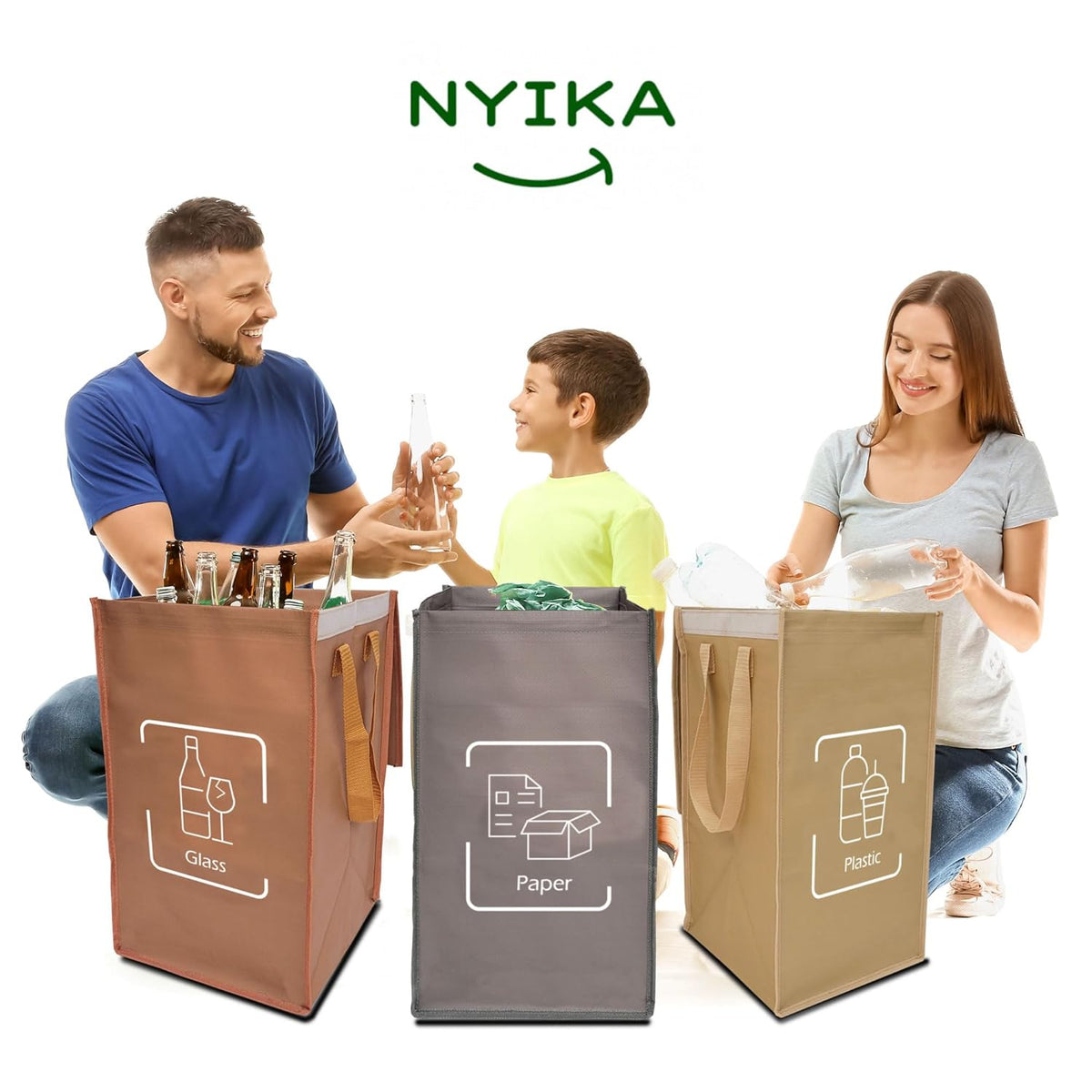 NYIKA - Recycling Organizer - Reusable Recycling Bags - Recycling Sorter - Trash Sorting Bins - 3